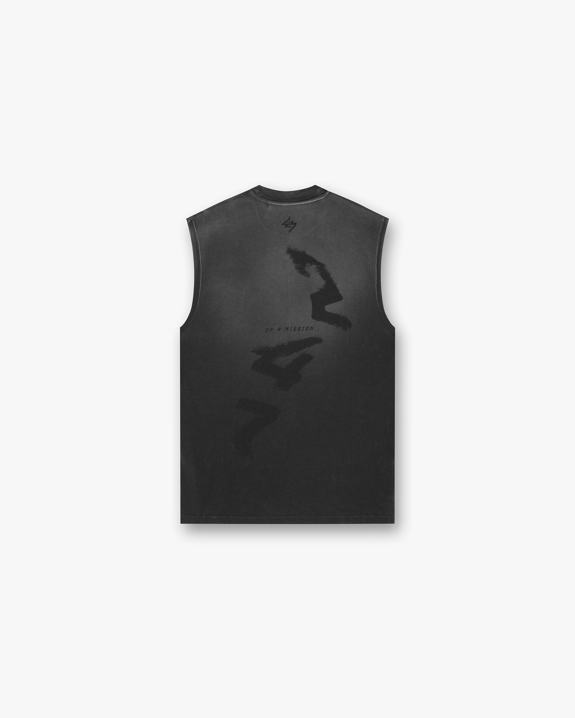 Front product image of a mens black tank top on a plain white background | 247 Motion Oversized Tank in Aged Black | Oversized tank with no front seams | 247 T-Shirts | Represent Clo