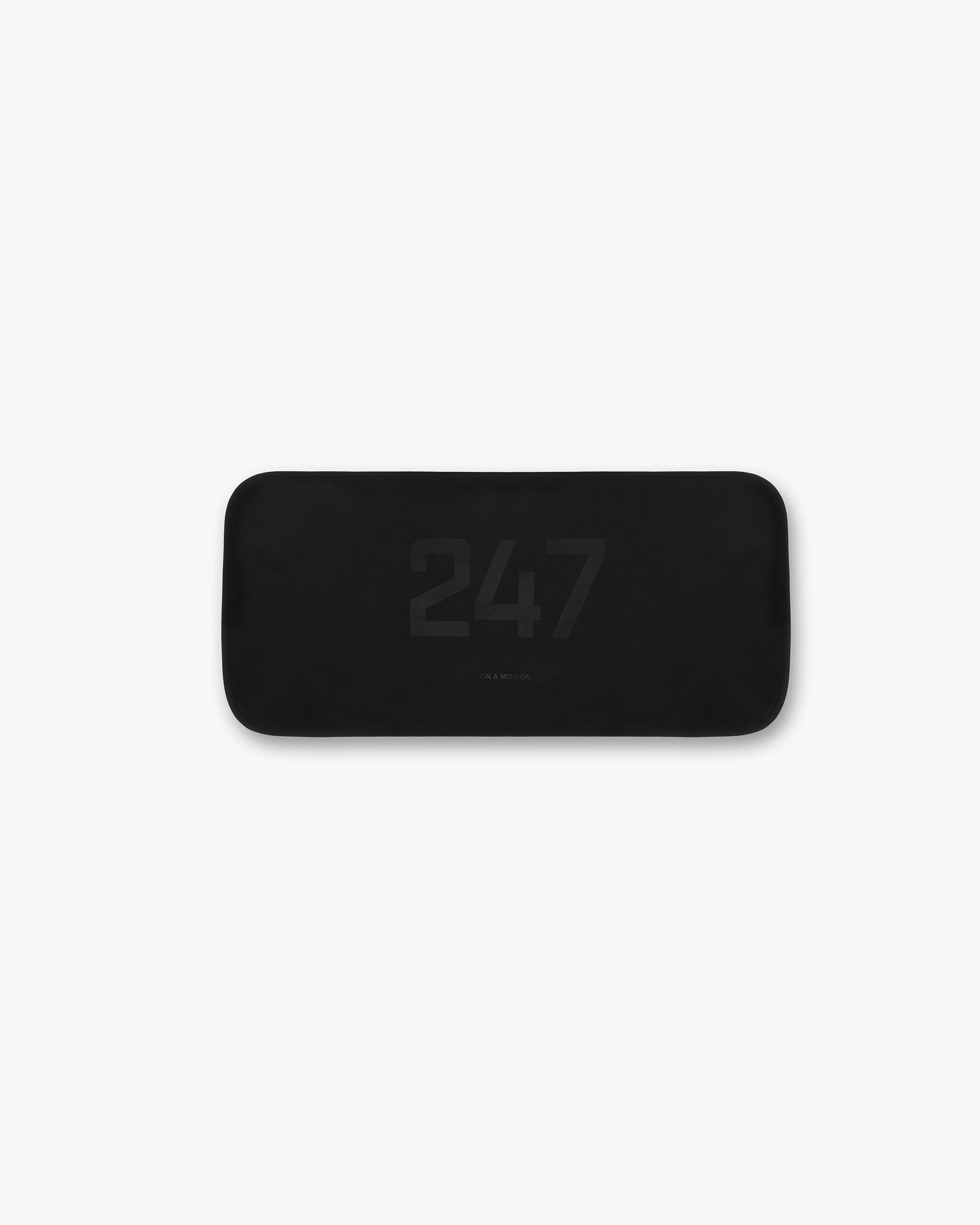 Front product image of a mens black gym towel on a plain white background | 247 Gym Towel in Black | High-quality absorbent towel | 247 Accessories | Represent Clo
