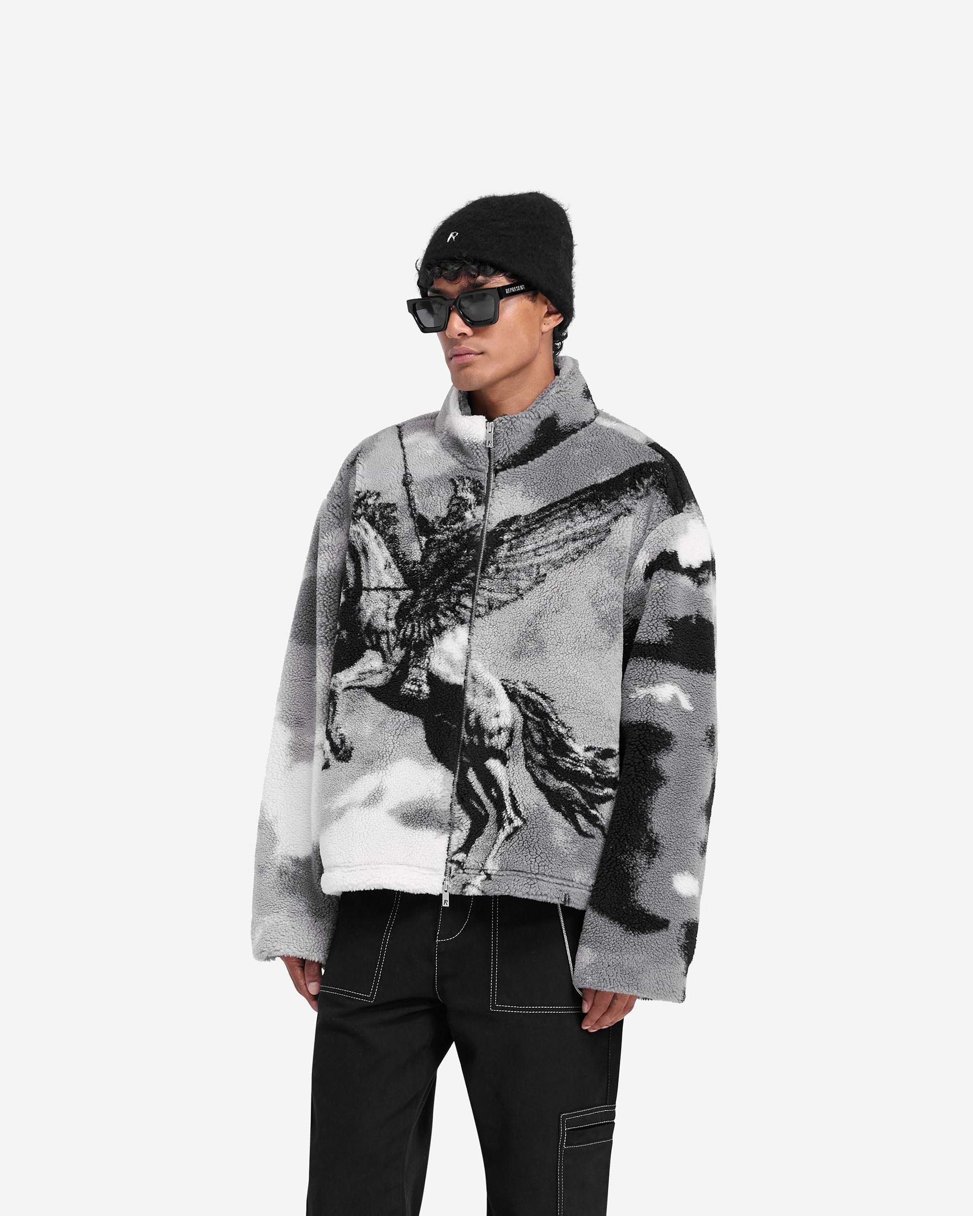 Back product image of a mens multicoloured fleece on a plain white background | Mascot Fleece in Multi | Very oversized fleece with double zip closure | FW24 Outerwear | Represent Clo