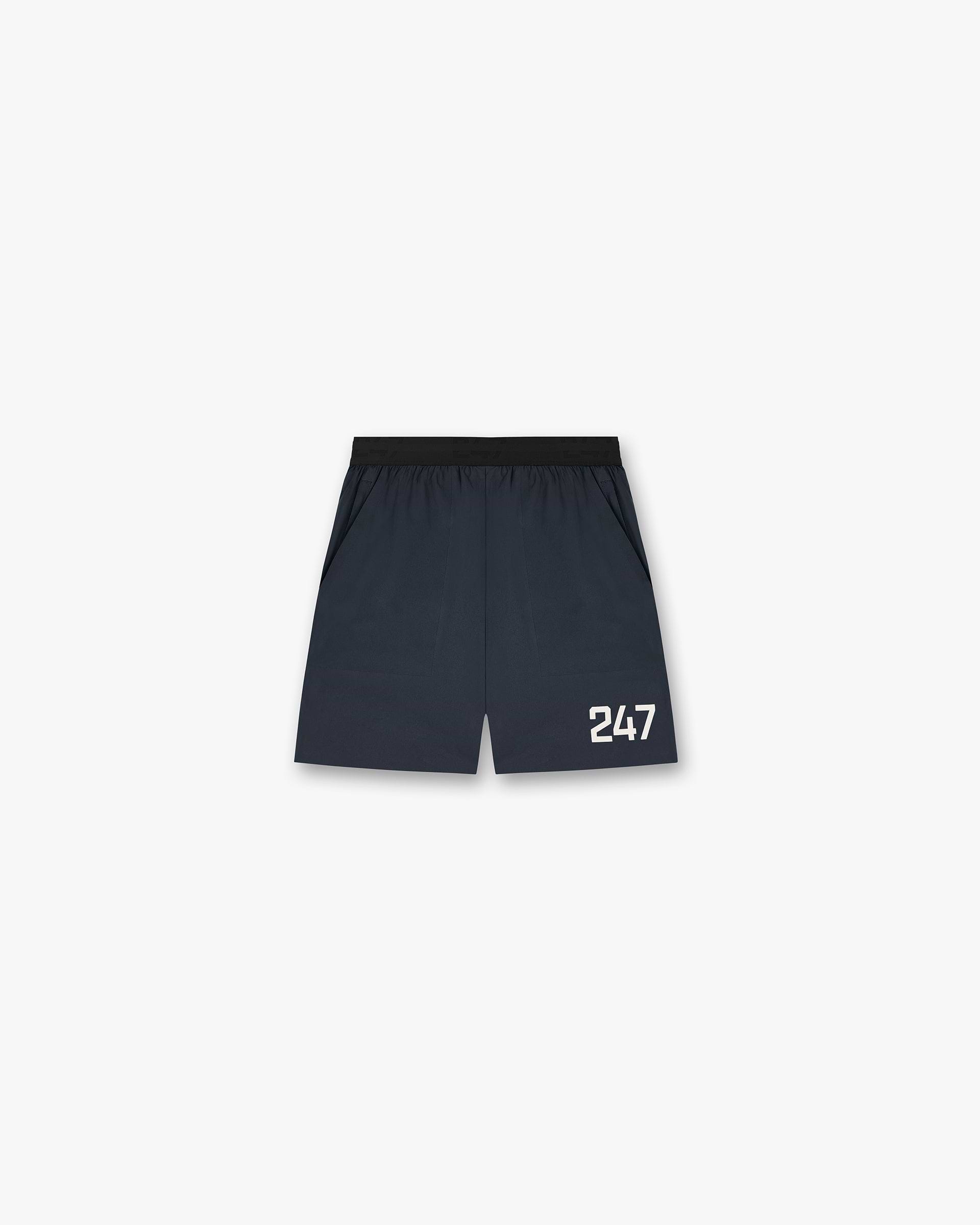 Front product image of mens navy shorts on a plain white background | 247 Fused Shorts in Navy | Mens shorts with a luxury design | 247 Shorts | Represent Clo