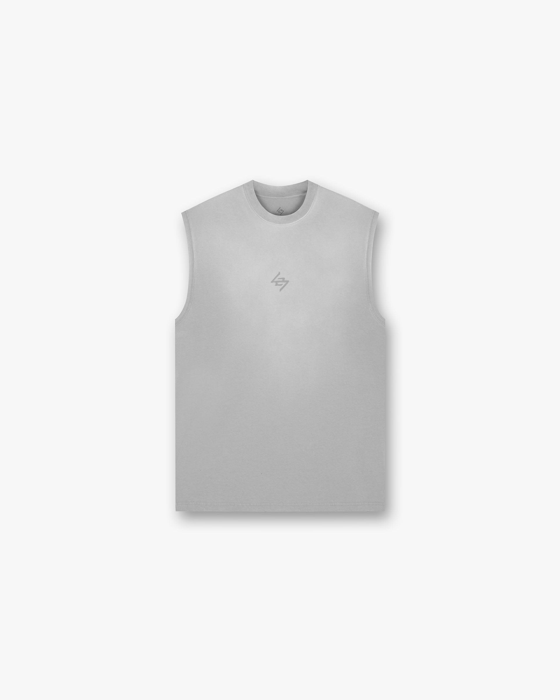 Back product image of a mens grey tank top on a plain white background | 247 Motion Oversized Tank in Titanium | Oversized tank top with water based graphic print and fade out wash | 247 T-Shirts | Represent Clo