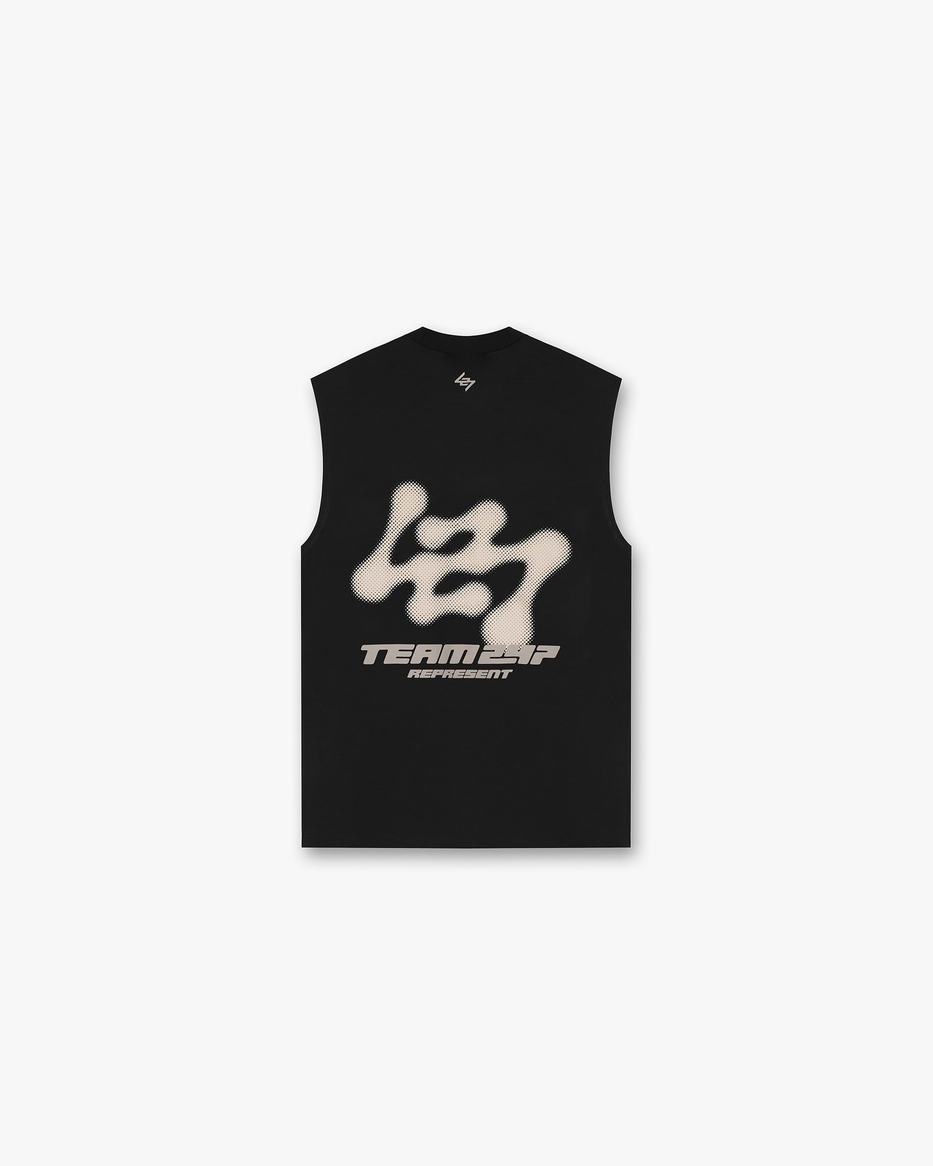 Back product image of a mens black tank on a plain white background | 247 Future Terrains Oversized Tank in Black | Oversized tank with breathable Drirelease fabric | 247 T-Shirts | Represent Clo