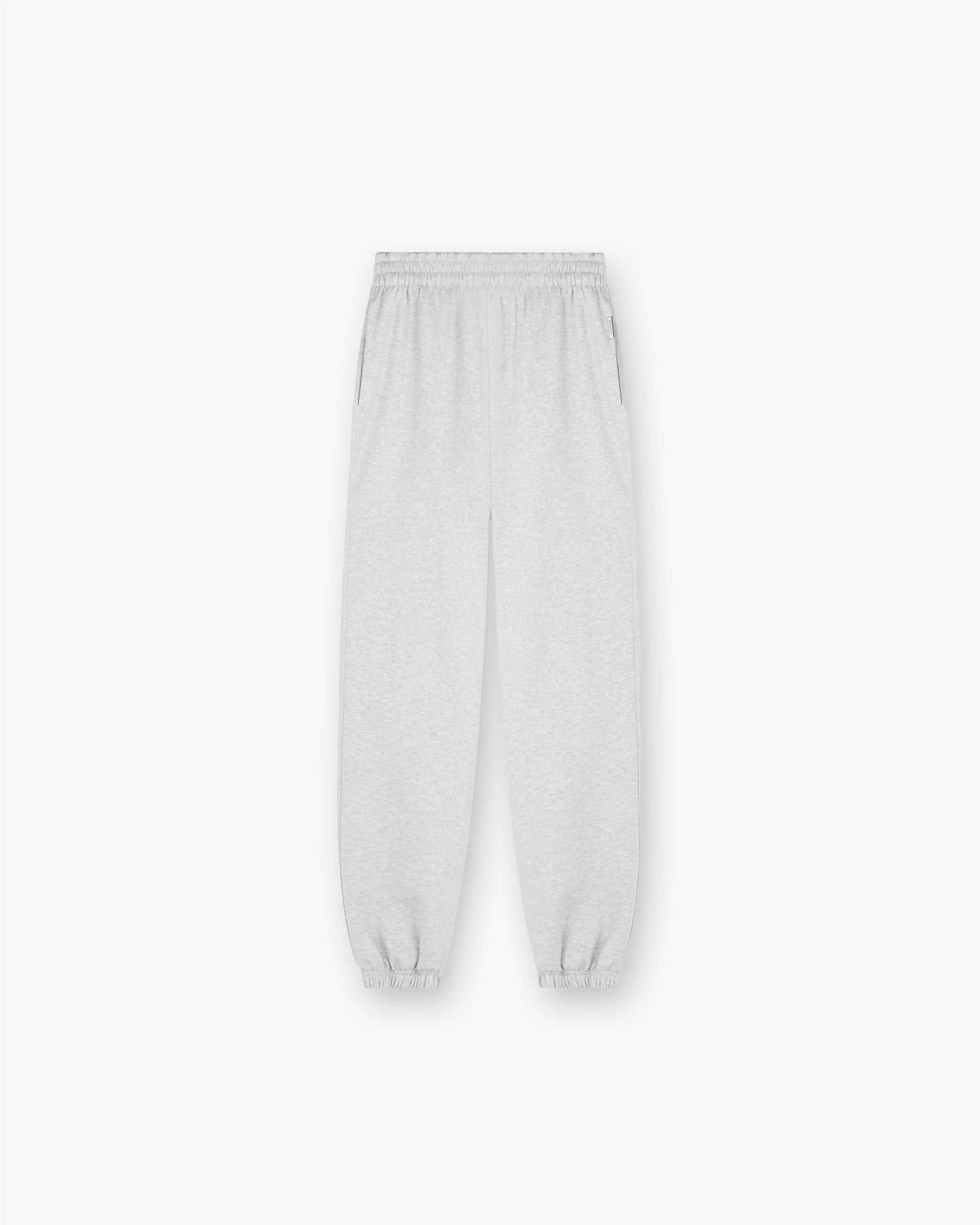 Front product image of mens grey sweatpants on a plain white background | Initial Cuffed Sweatpant in Ice Grey Marl | Cuffed sweatpants with ribbed detailing | Initial Pants | Represent Clo