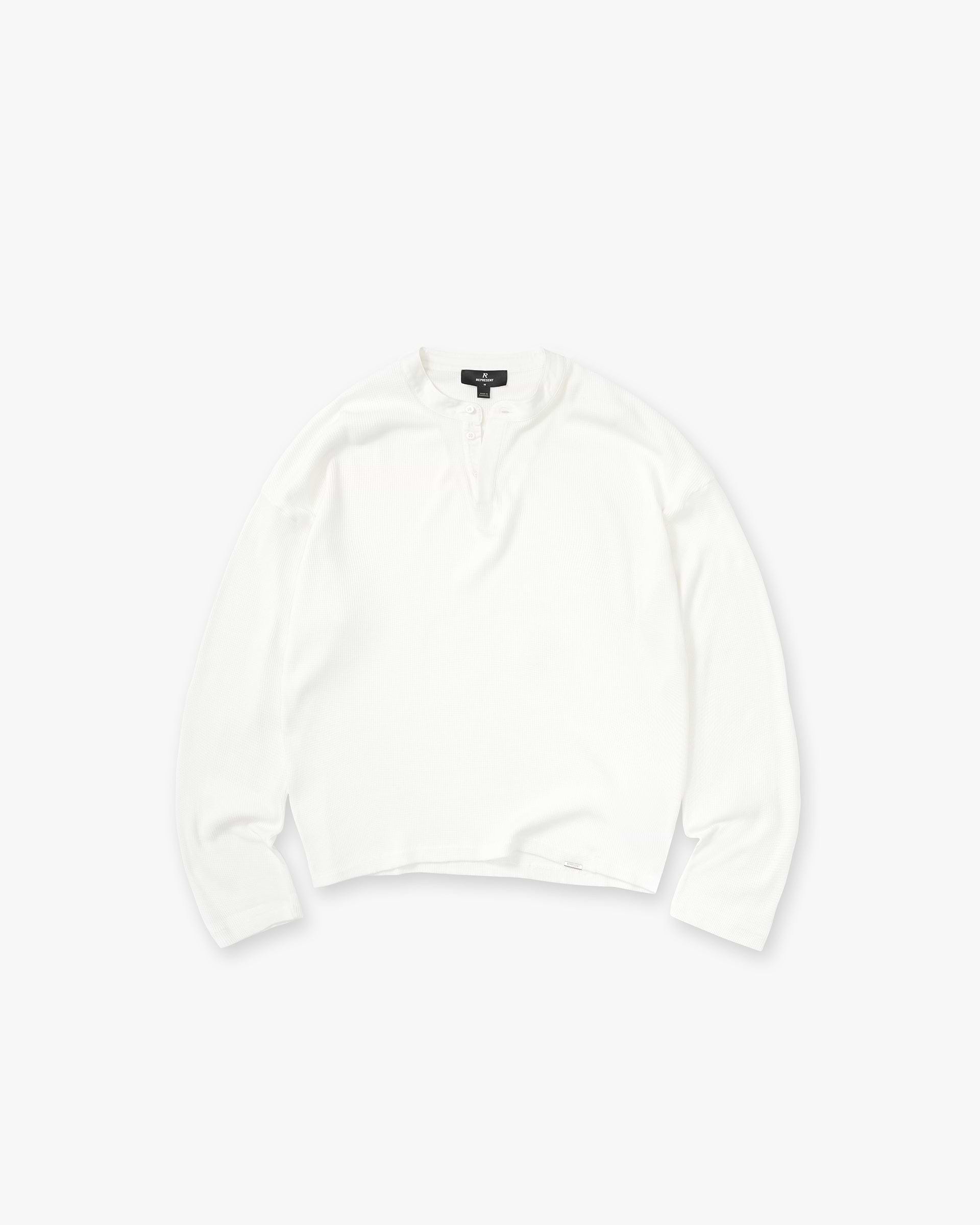 Initial Henley Waffle Long Sleeve T-Shirt - Flat White