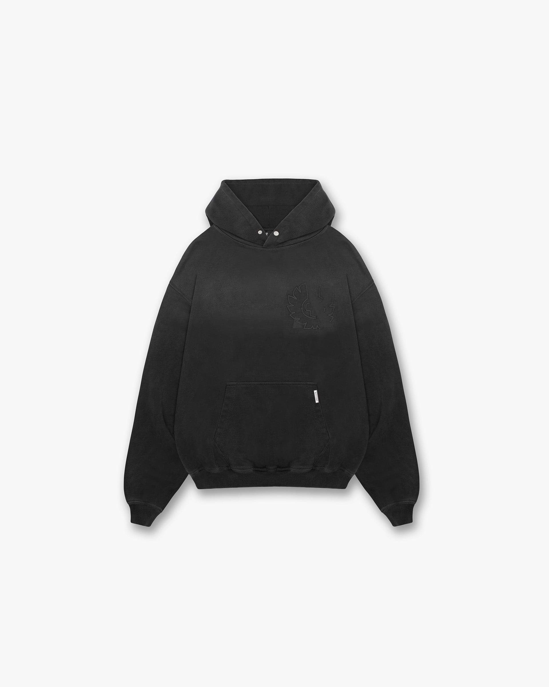 Front product image of a mens grey hoodie on a plain white background | Represent X Belstaff Outline Phoenix Hoodie in Shadow | Hoodie with oversized fit and high build branding | Exclusives Hoodies | Represent Clo