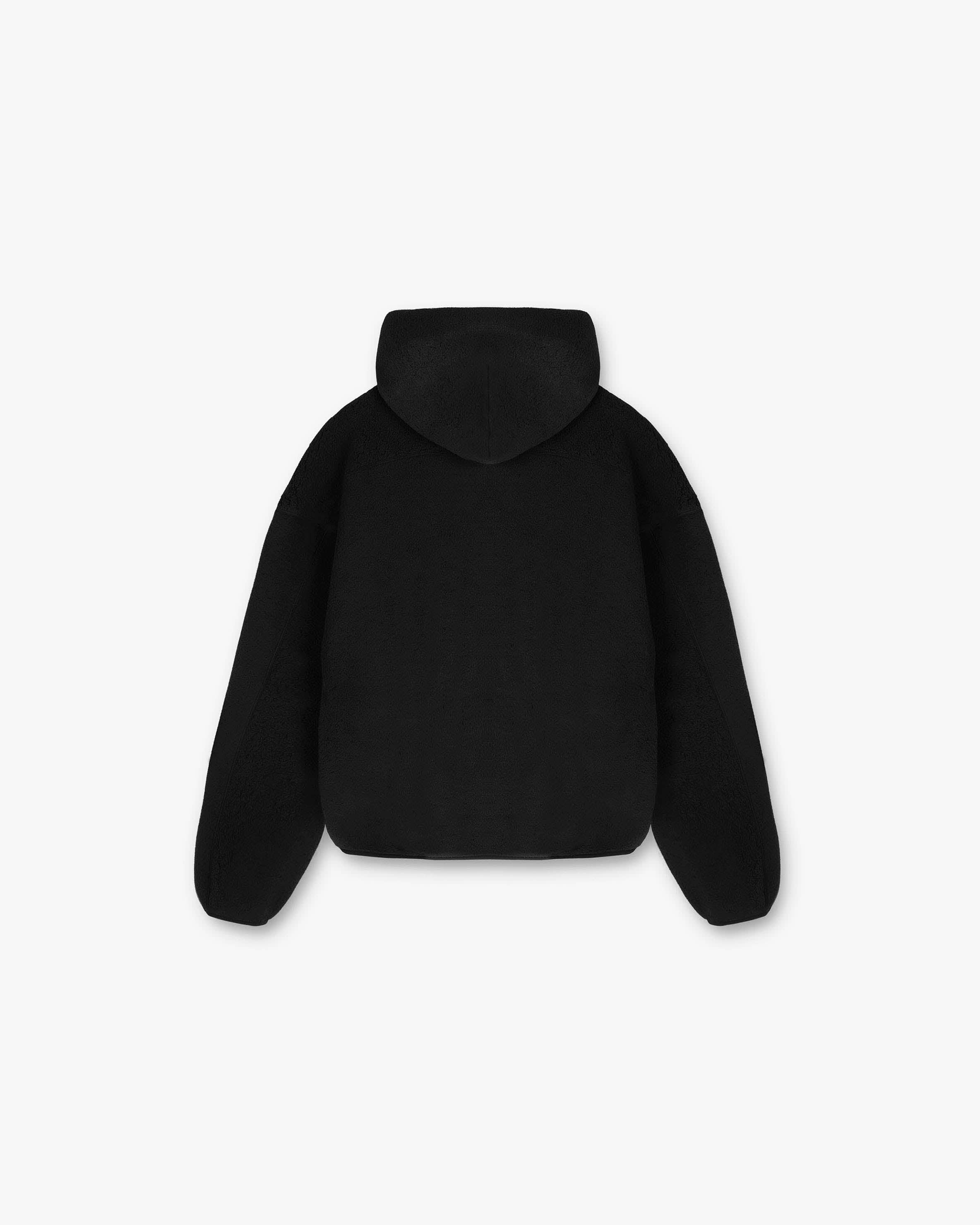 Back product image of a mens black fleece hoodie on a plain white background | Fleece Oversized Hoodie in Black | Oversized fleece hoodie with back yoke stitch detail and kangaroo pocket | PRE SS24 Hoodies | Represent Clo