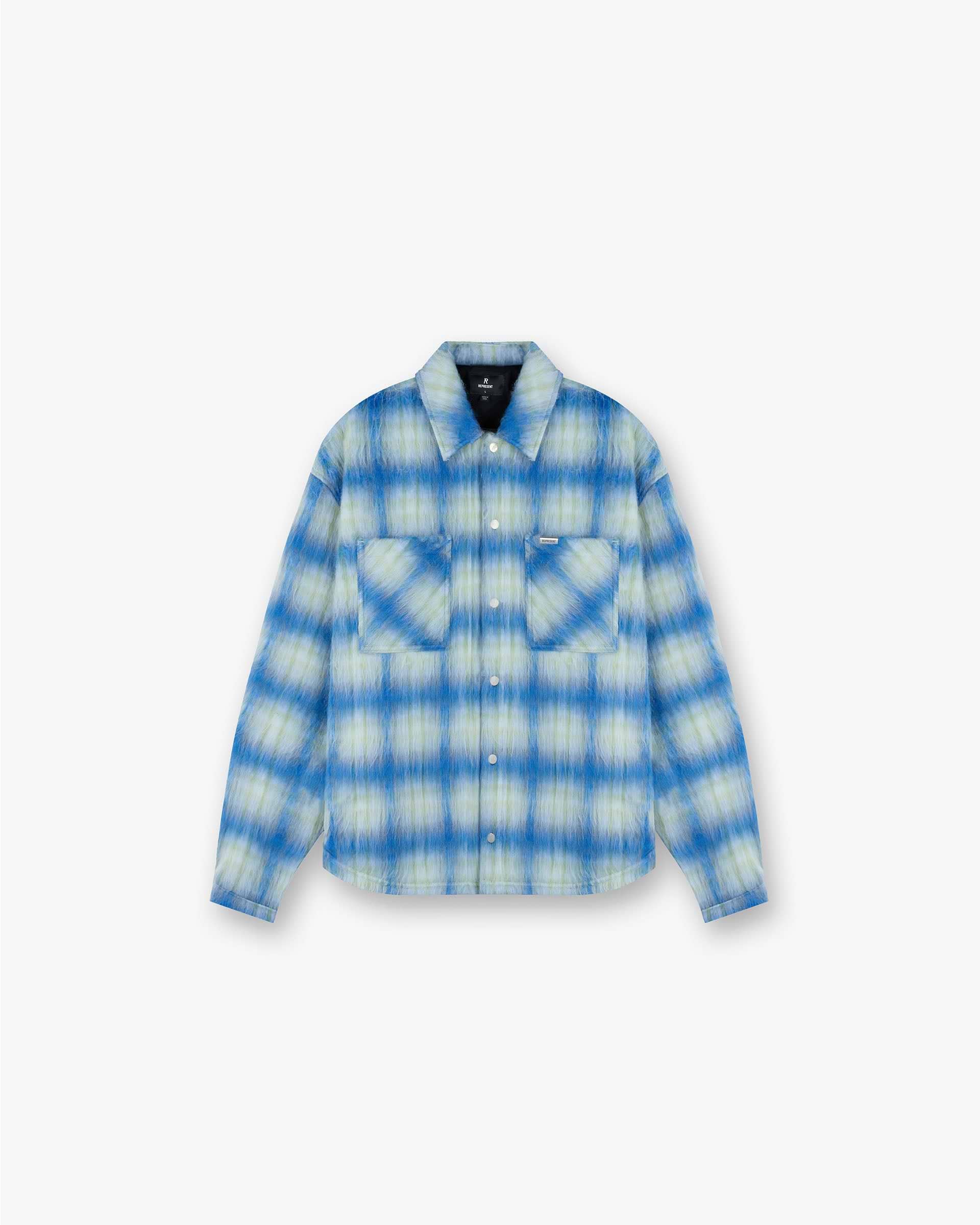 Front product image of a mens blue overshirt on a plain white background | Textured Overshirt in Electric Blue | Textured overshirt with a stylish look | FW24 Shirts | Represent Clo