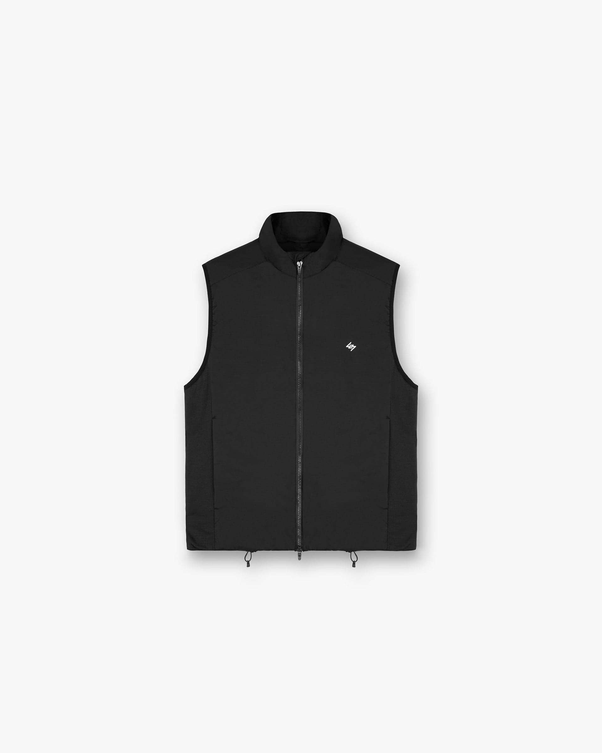 Front product image of a mens black gilet on a plain white background | Team 247 Insulated Gilet in Black | Insulated outerwear with sleek design | 247 Outerwear | Represent Clo