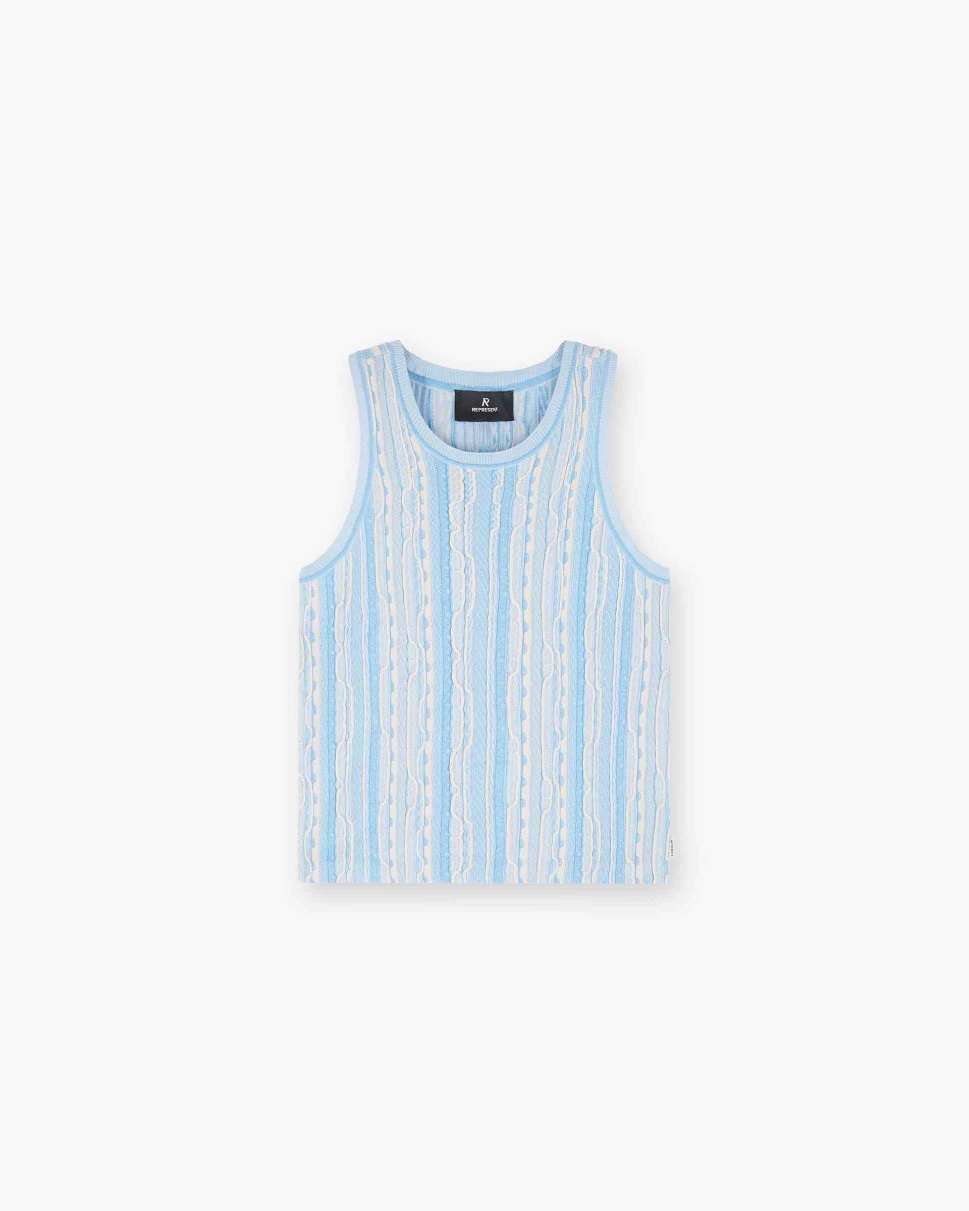 Front product image of a mens royal blue knit vest on a plain white background | Mixed Knit Vest in Royal Blue | Knitwear with mixed patterns | SC24 Knitwear | Represent Clo