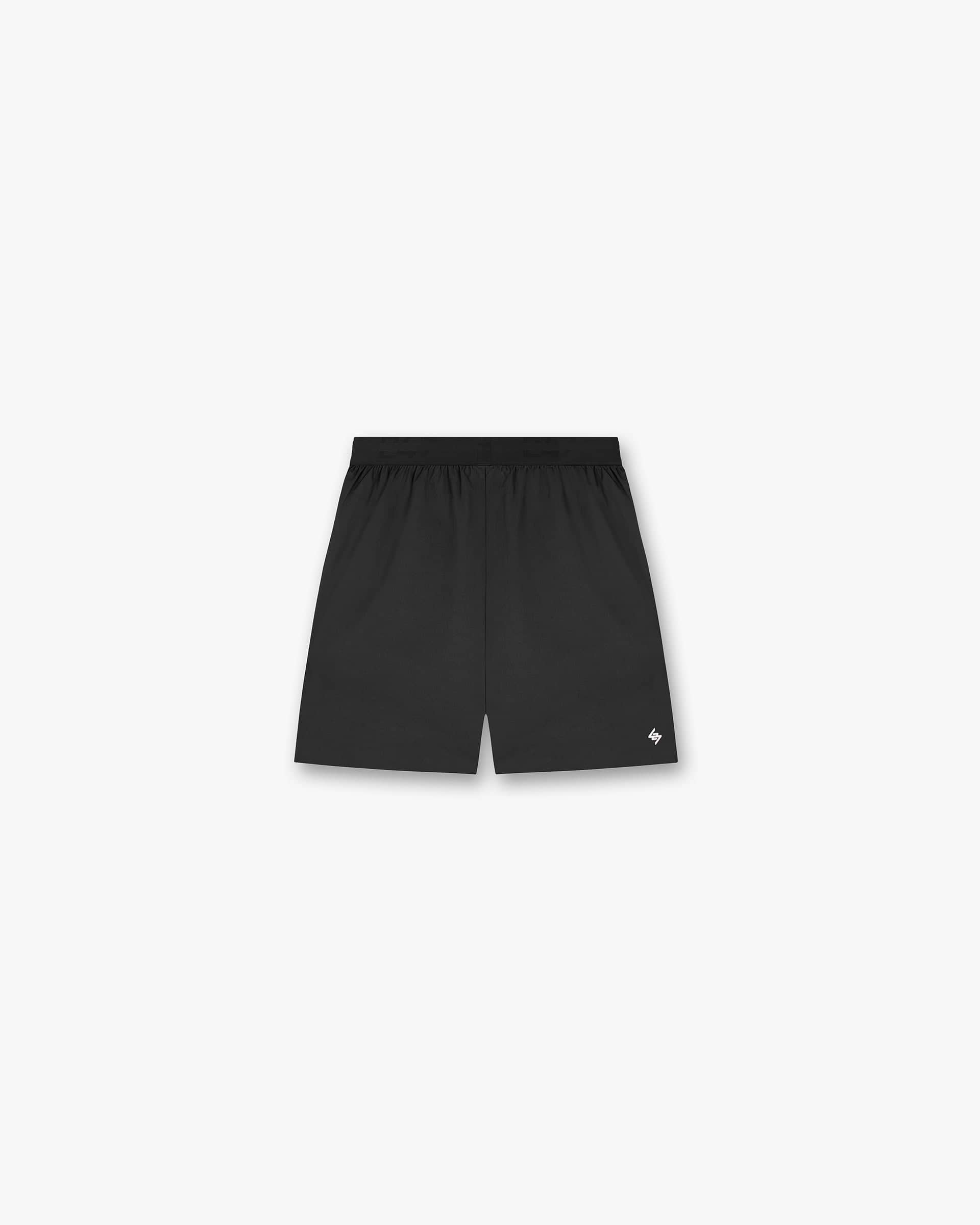 Back product image of mens black gym shorts on a plain white background | 247 Fused Shorts in Black | Gym shorts with 4 way stretch and branded waistband | 247 Shorts | Represent Clo