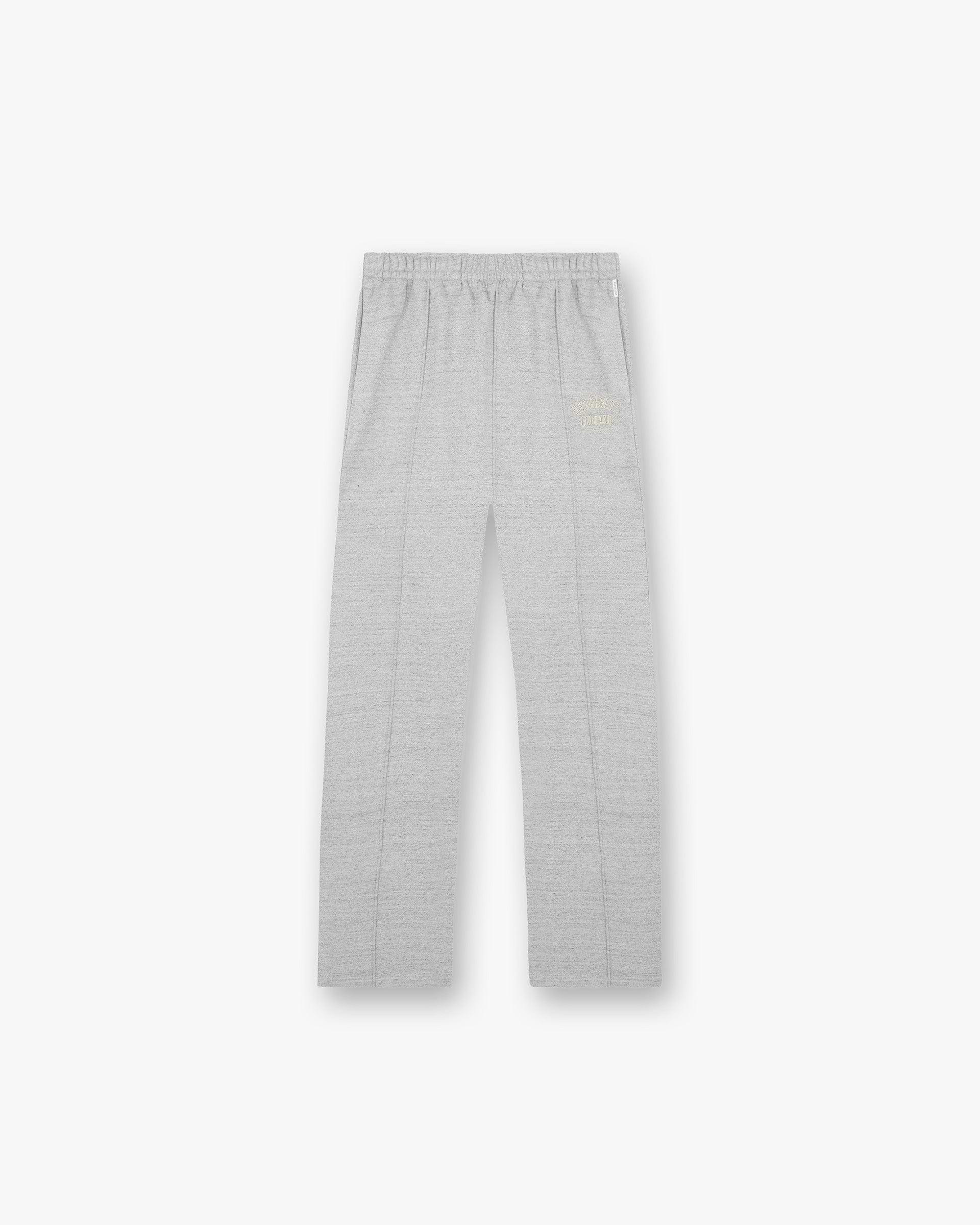 Front product image of mens grey sweatpants on a plain white background | England Applique Sweatpant in Grey Marl | Sweatpants with applique detailing | PRE SS25 Pants | Represent Clo