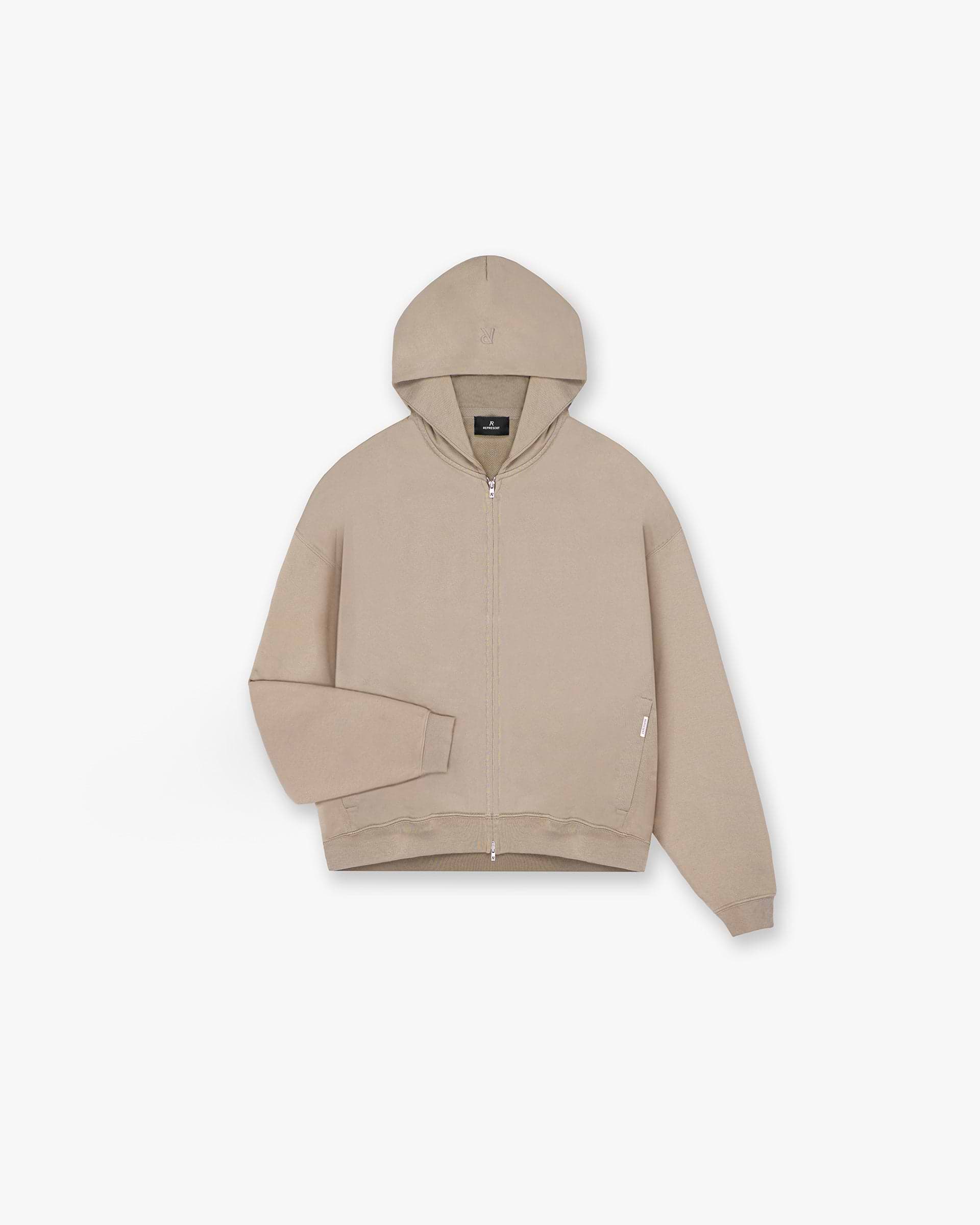 Front product image of a mens camo hoodie on a plain white background | Initial Zip Hoodie in Dune | Cotton camo zipped hoodie | Initial Hoodies | Represent Clo