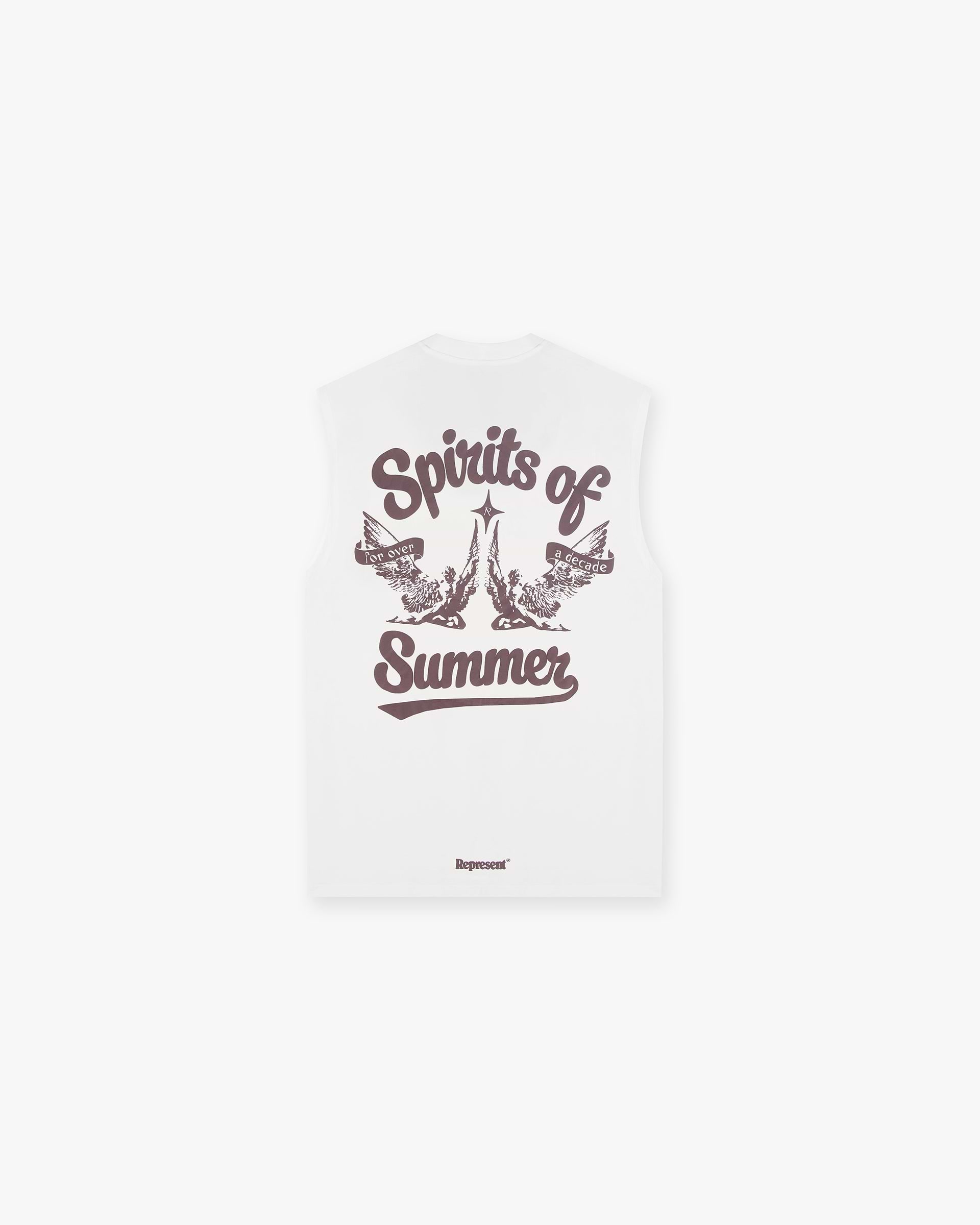 Back product image of a mens white tank top on a plain white background | Spirits Of Summer Tank in Flat White | Oversized tank with puff print graphic | SS24 T-Shirts | Represent Clo