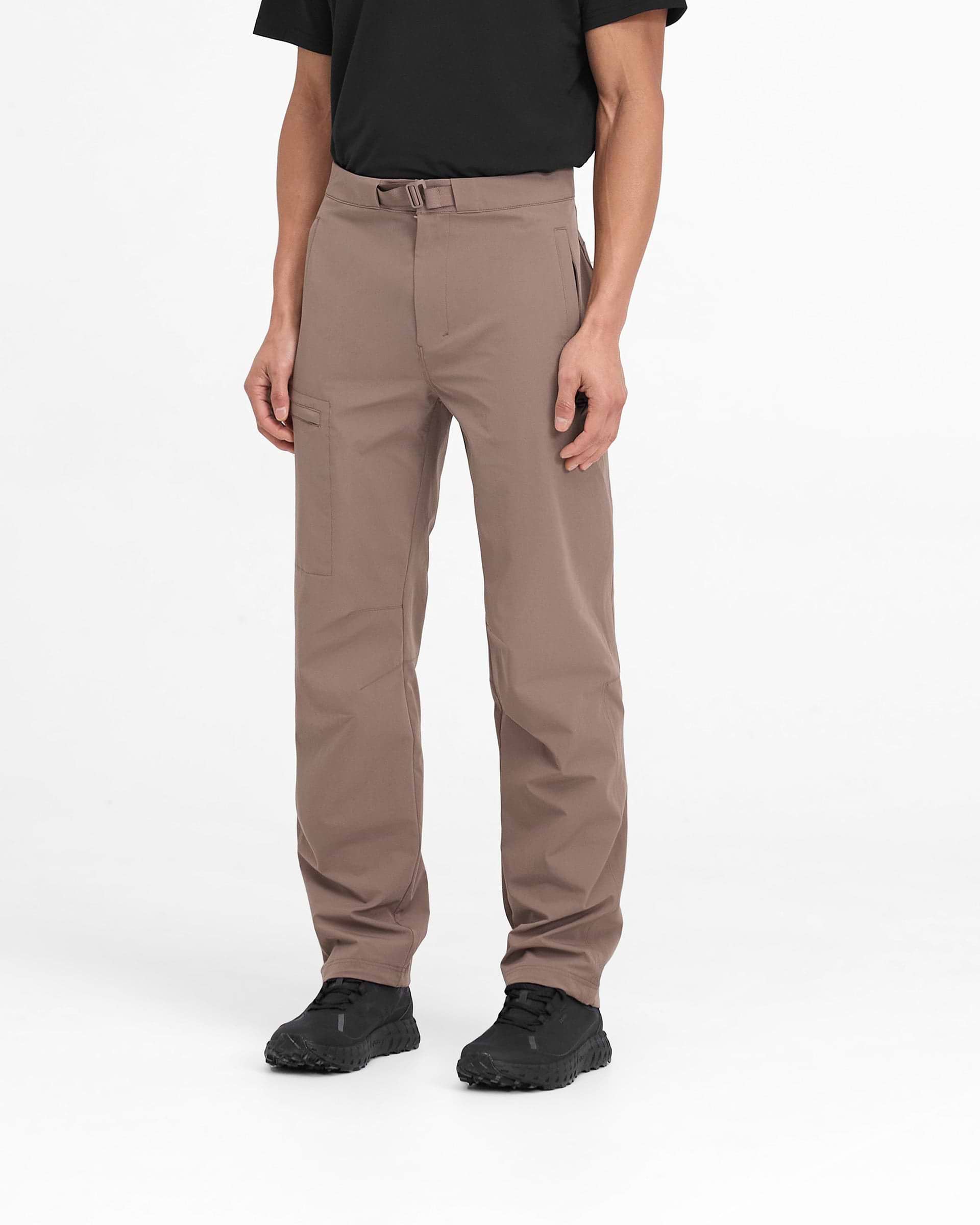 Back product image of mens brown pants on a plain white background | 247 Mission Pant in Umber | Straight leg pants with zip pockets and built-in belt | 247 Pants | Represent Clo