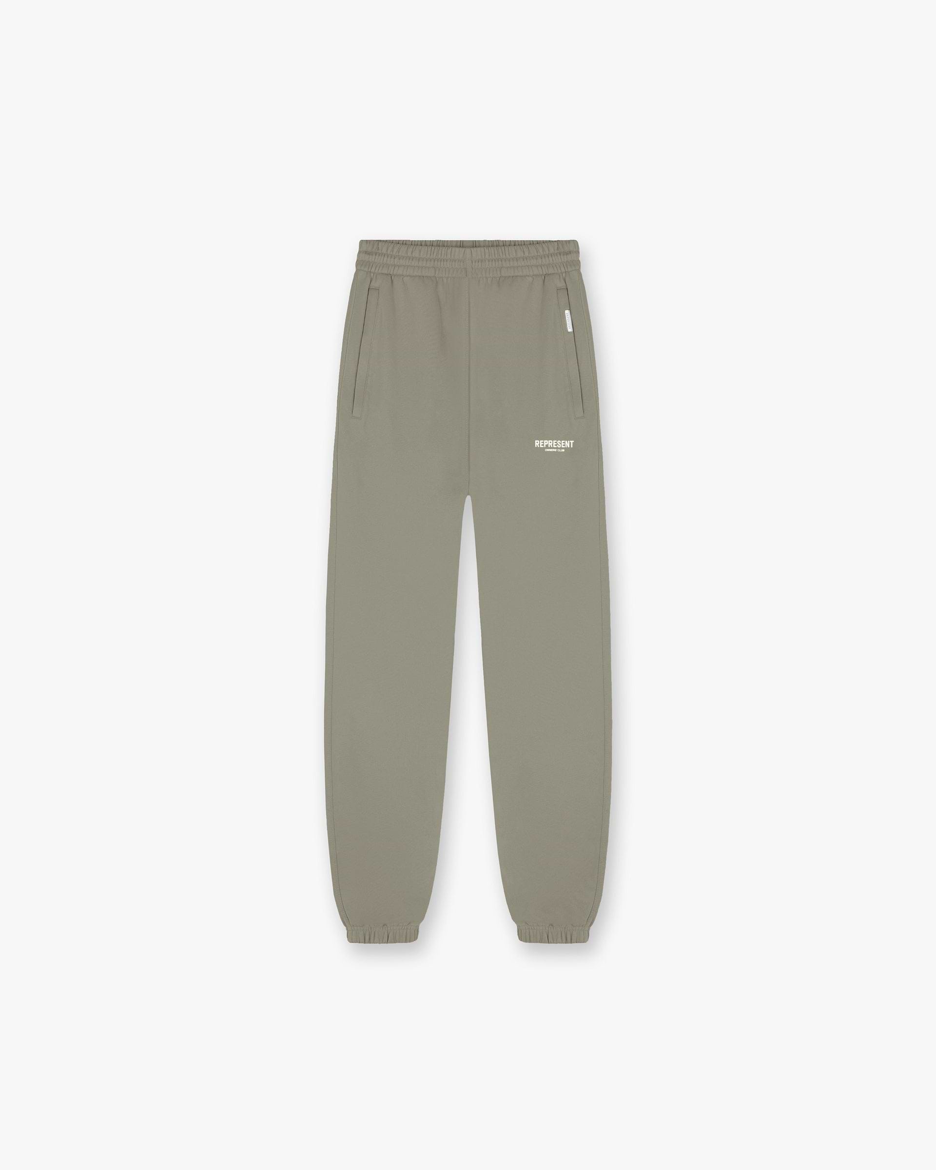 Front product image of mens olive sweatpants on a plain white background | Represent Owners Club Sweatpant in Olive | Sweatpants with adjustable features | Owners Club Pants | Represent Clo