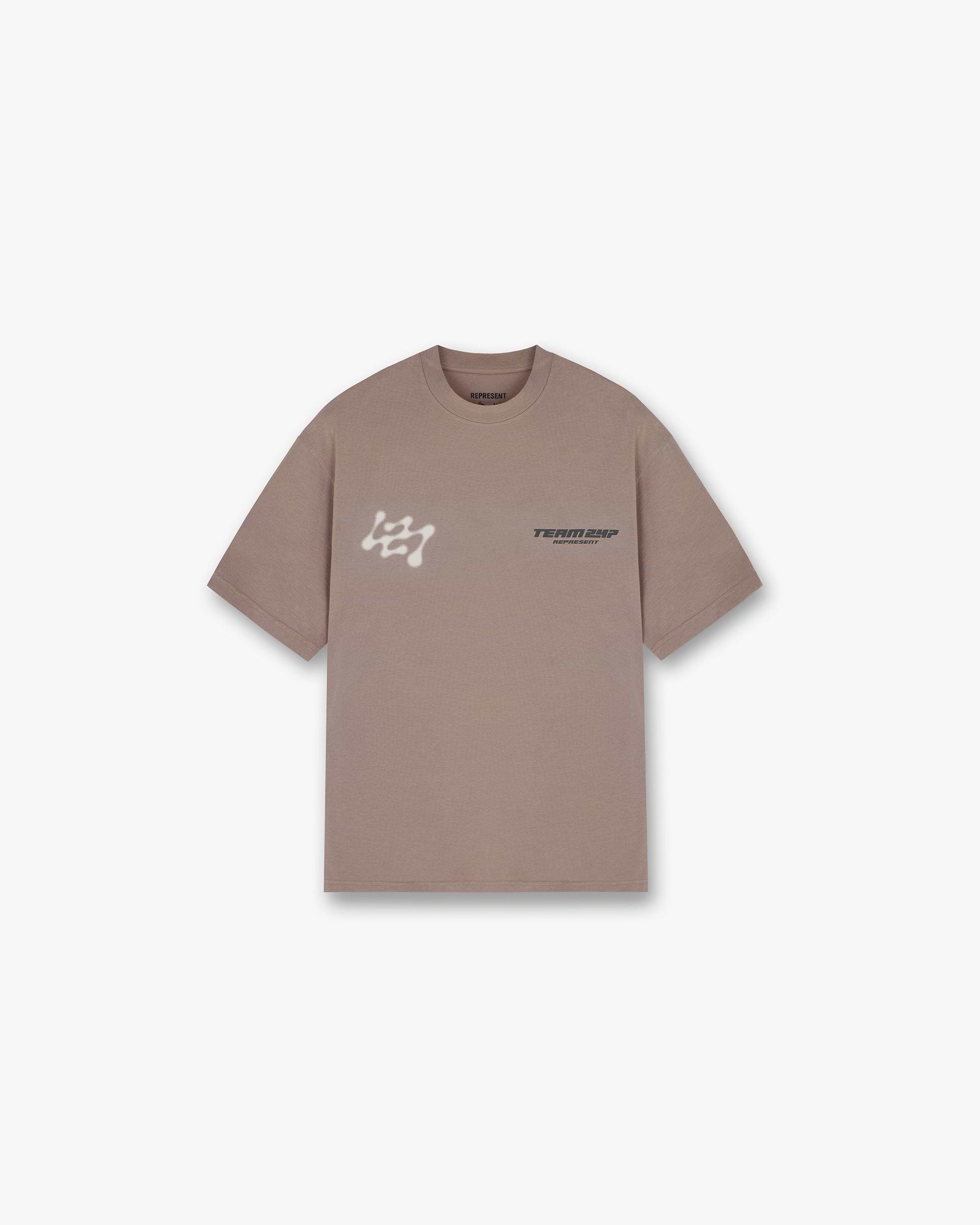 Front product image of a mens brown t-shirt on a plain white background | 247 Future Terrains Oversized T-Shirt in Umber | Oversized t-shirt | 247 T-Shirts | Represent Clo