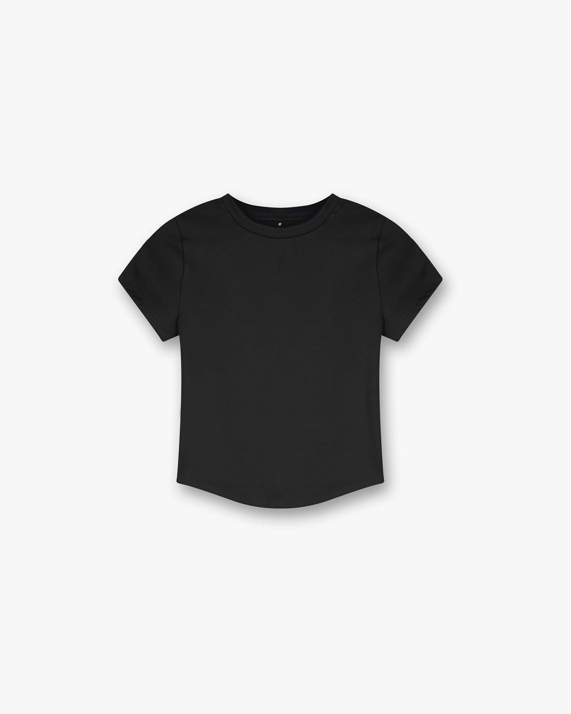 Front product image of a womens black t-shirt on a plain white background | Owners Club Baby T-Shirt in Jet Black | Classic fitted womens t-shirt | Womens Owners Club Tops | Represent Clo