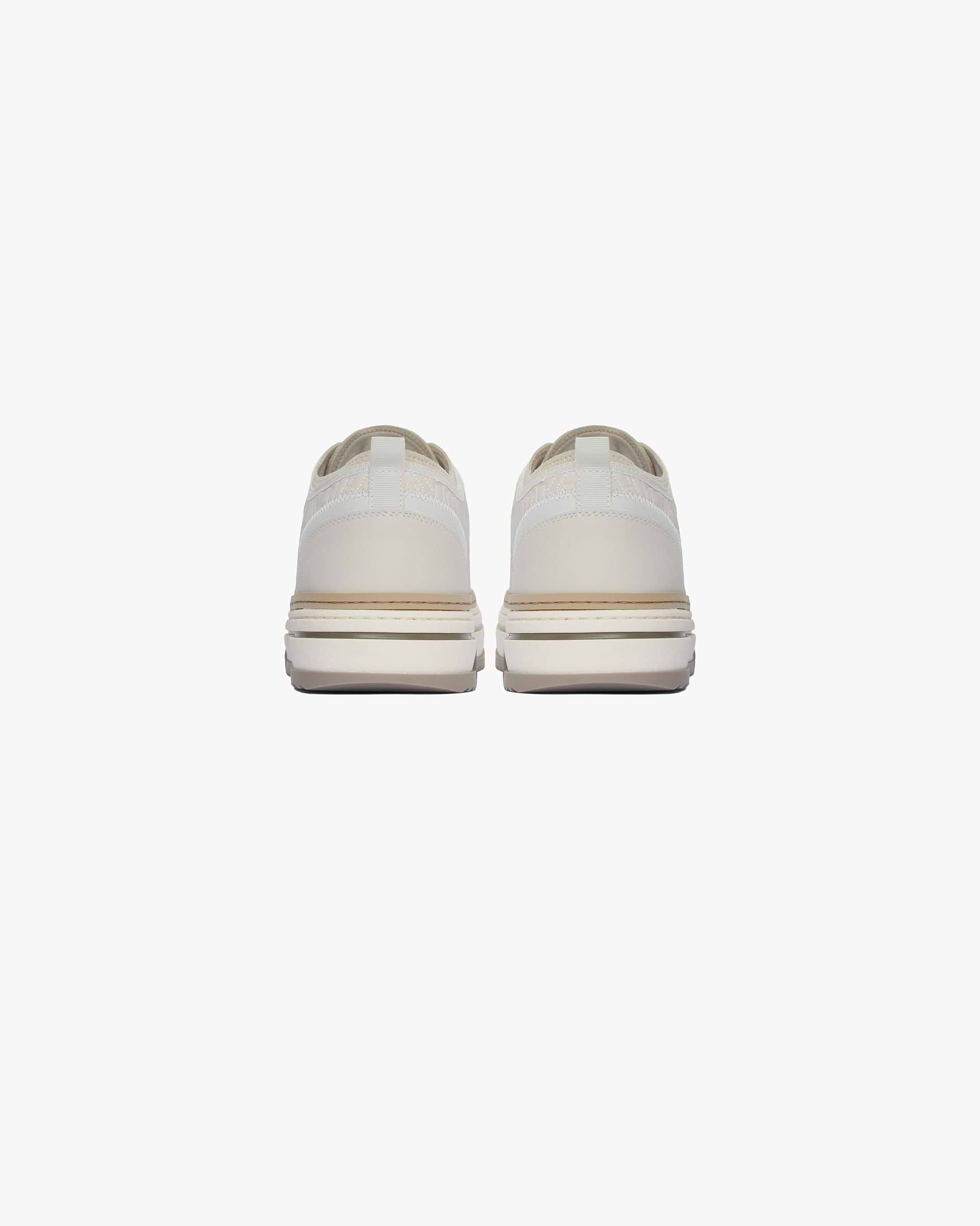 Product image of mens white leather sneaker on a plain white background | HTN X Low in Vintage White | Leather sneaker with embroidered detailing | SS24 Footwear | Represent Clo