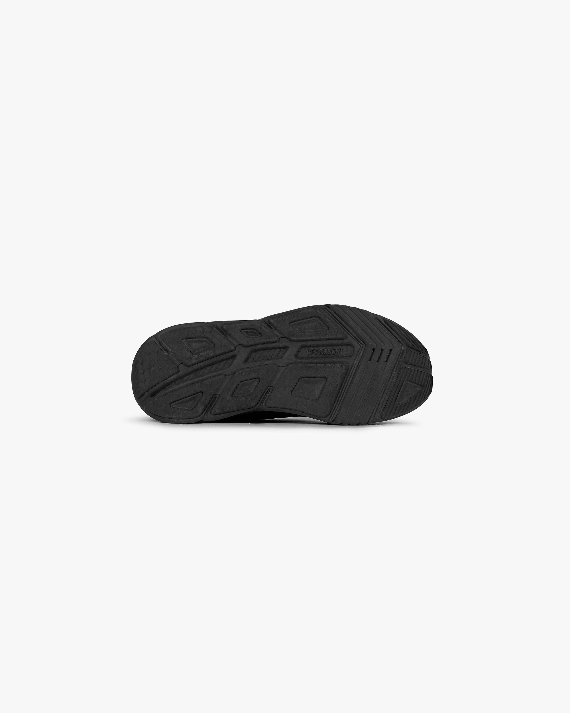 Back product image of mens black running shoe on a plain white background | 247 Arc-1 Runner in Black | Lightweight running shoe with breathable mesh | 247 Footwear | Represent Clo