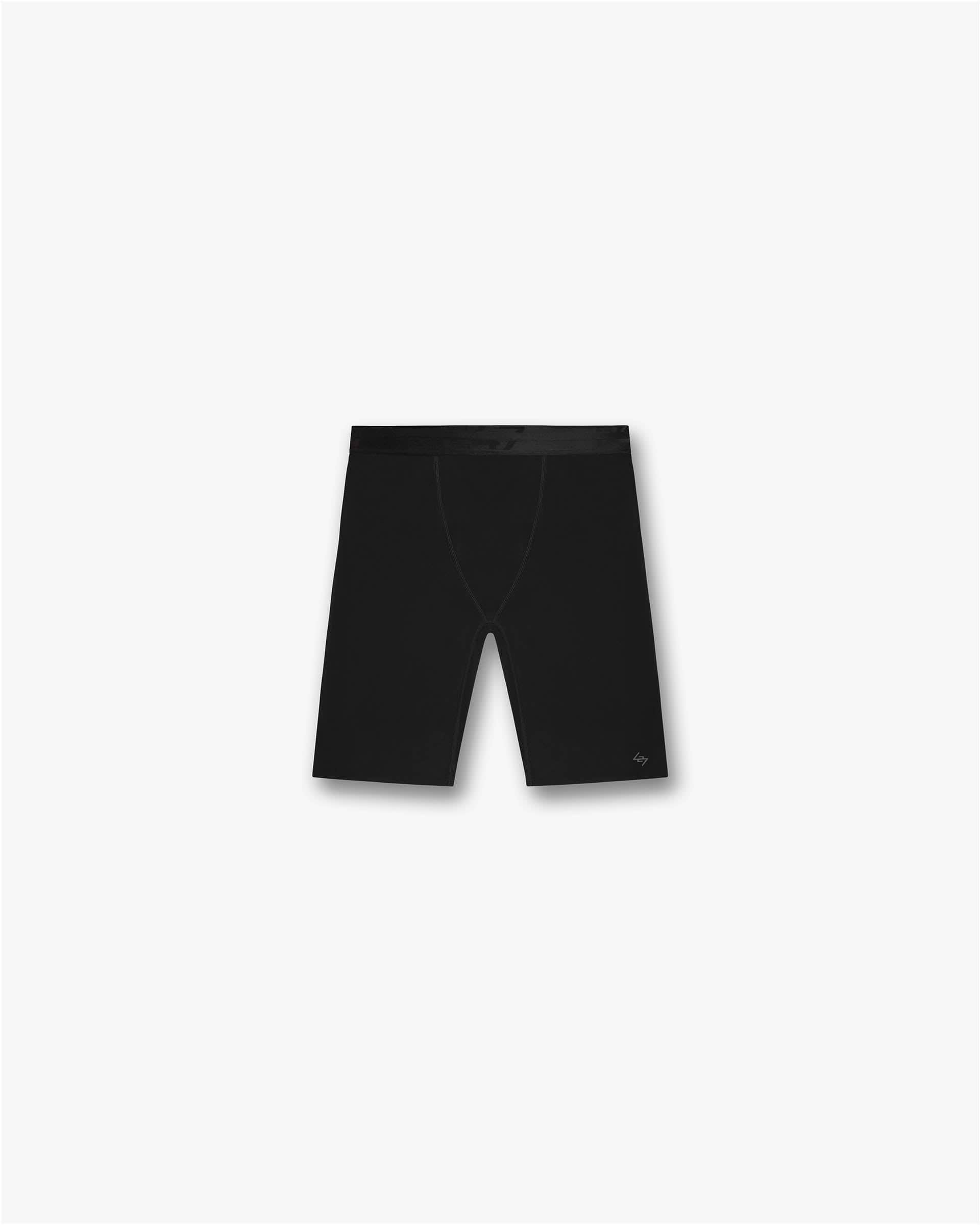 Front product image of mens black shorts on a plain white background | 247 Compound Legging Short in Black | Legging shorts with sleek fit | 247 Shorts | Represent Clo