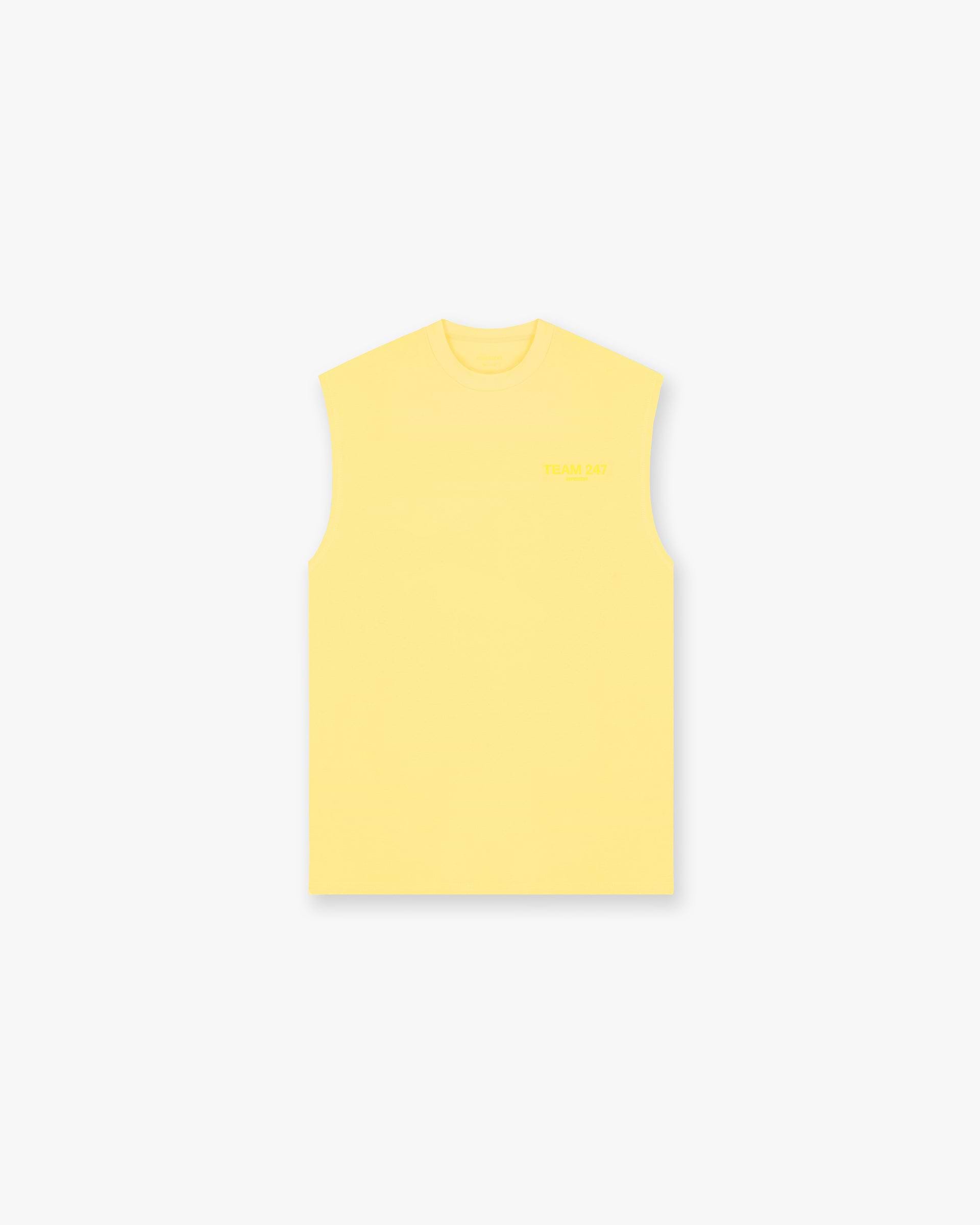 Front product image of a mens lemon tank top on a plain white background | Team 247 Oversized Tank in Lemon | Tank top with neck and armhole binding | 247 T-Shirts | Represent Clo