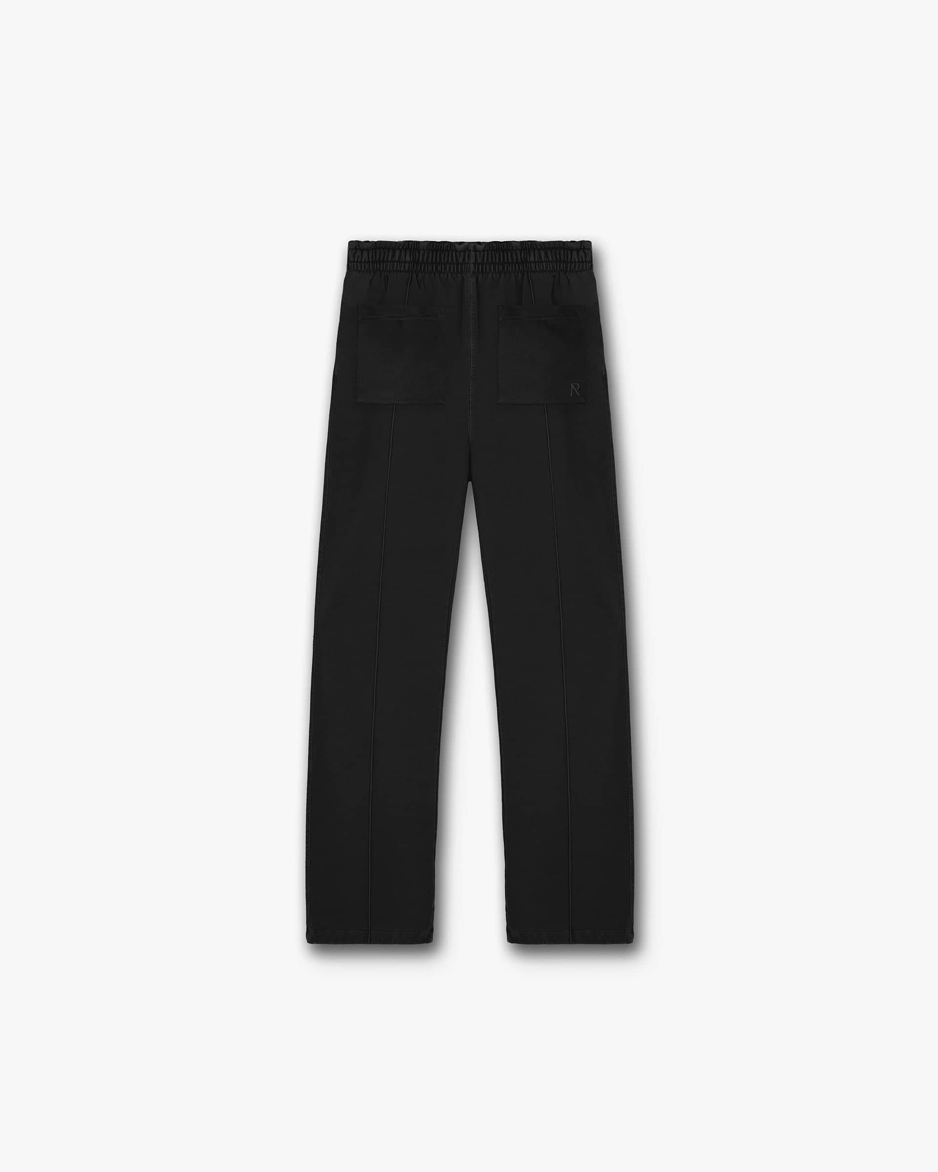 Back product image of mens black sweatpants on a plain white background | Initial Sweatpant in Black | Wide leg pants with pintuck detail and split hems | Initial Pants | Represent Clo