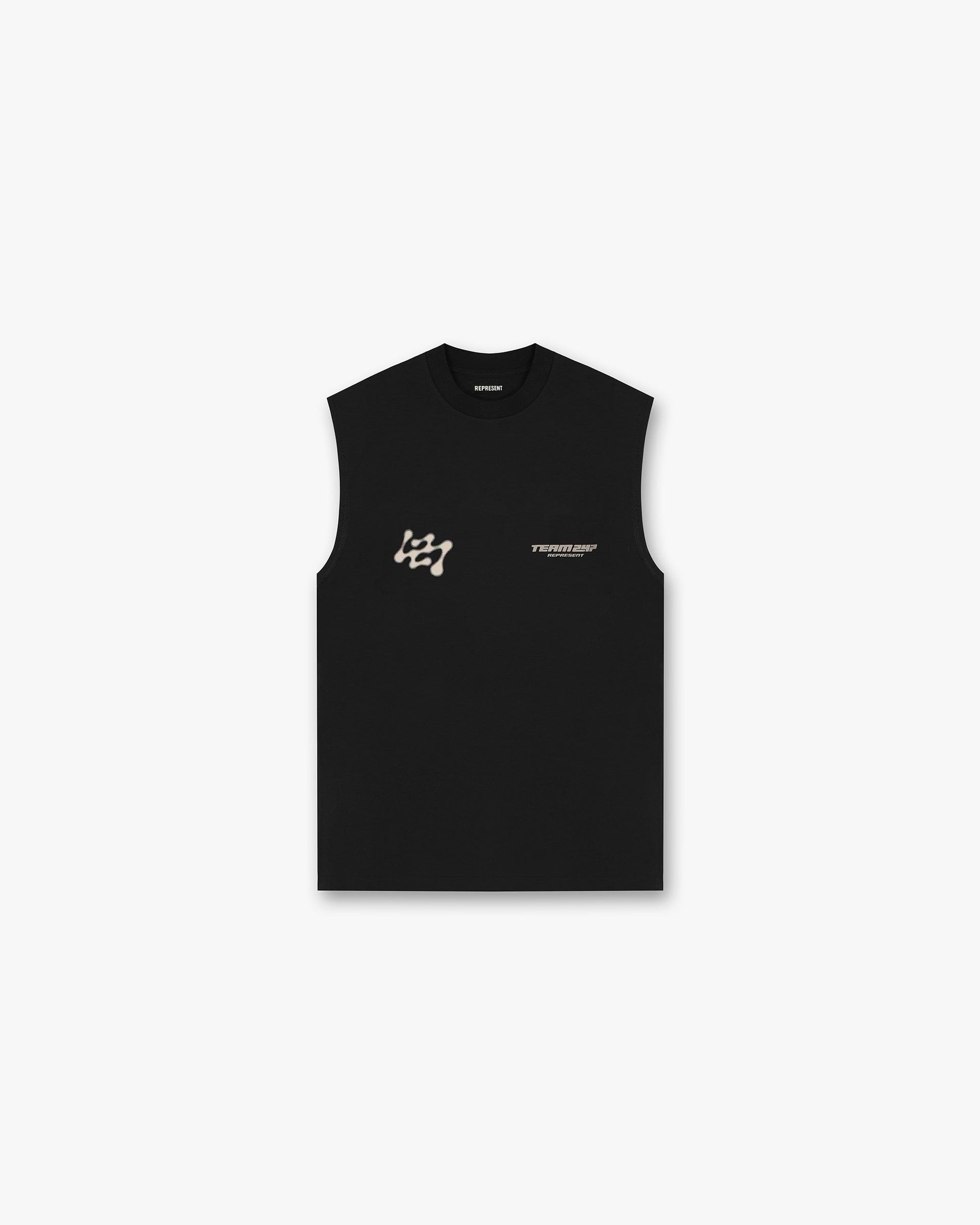 Front product image of a mens black tank top on a plain white background | 247 Future Terrains Oversized Tank in Black | Oversized tank top | 247 T-Shirts | Represent Clo