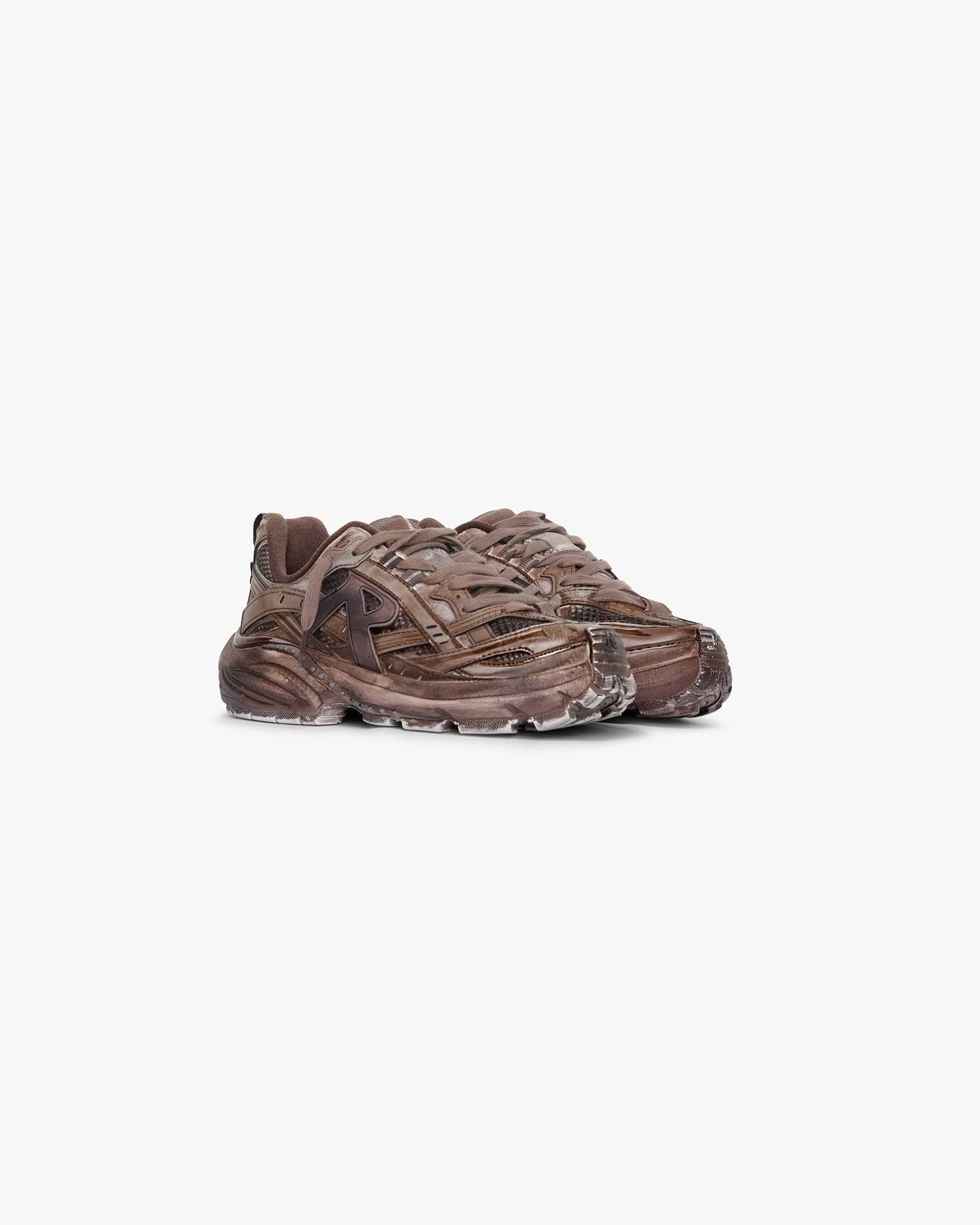 Back product image of a mens brown shoe on a plain white background | Storm Runner in Dip Dye Chocolate | Lightweight runners with an EVA midsole and rubber outsole | SS25 Footwear | Represent Clo