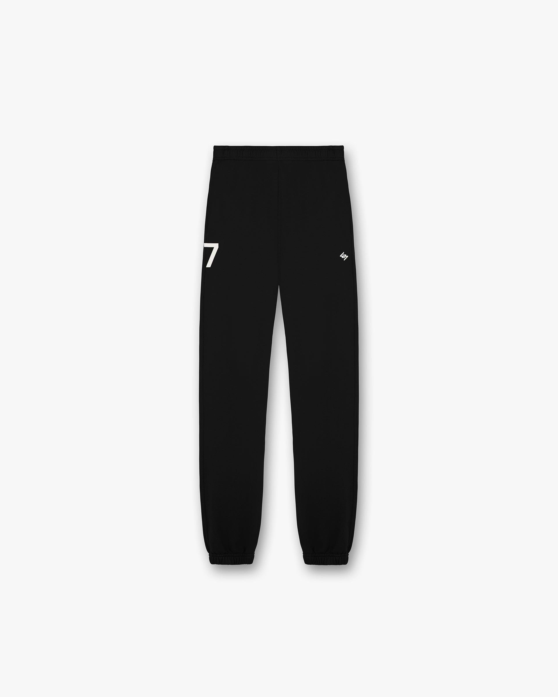 Back product image of mens black sweatpants on a plain white background | 247 Sweatpant in Black | Sweatpants with elasticated cuffs and slash pockets | 247 Pants | Represent Clo