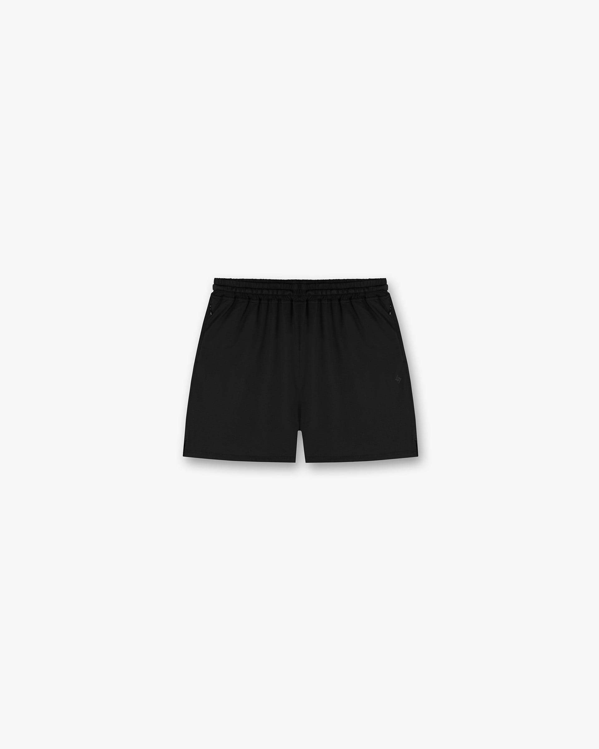 Front product image of mens black mesh shorts on a plain white background | 247 DNA Mesh Shorts in Black | Breathable mesh shorts with elasticated waistband | 247 Shorts | Represent Clo