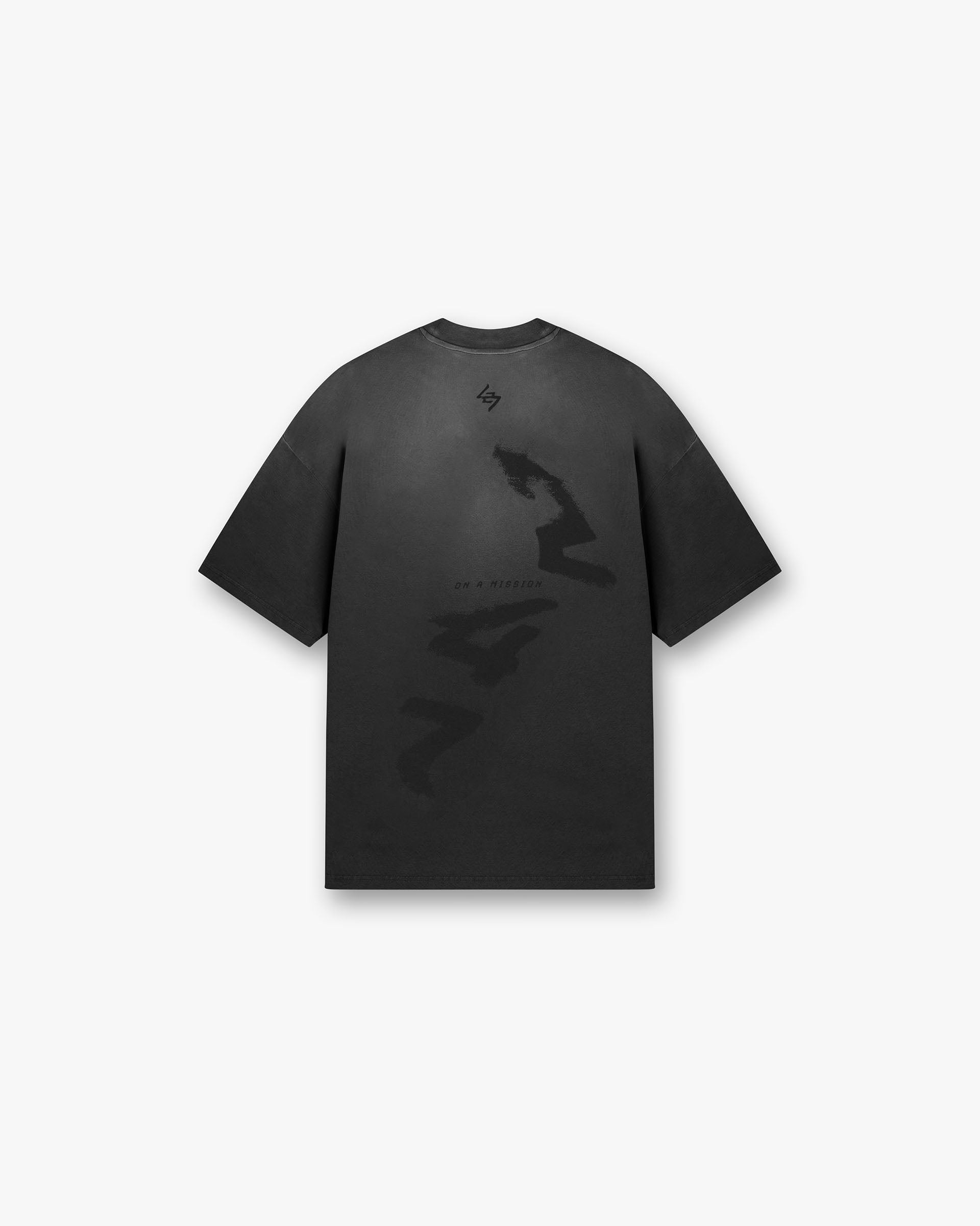 Front product image of a mens black oversized t-shirt on a plain white background | 247 Motion Oversized T-Shirt in Aged Black | Oversized t-shirt with Represent branding | 247 T-Shirts | Represent Clo