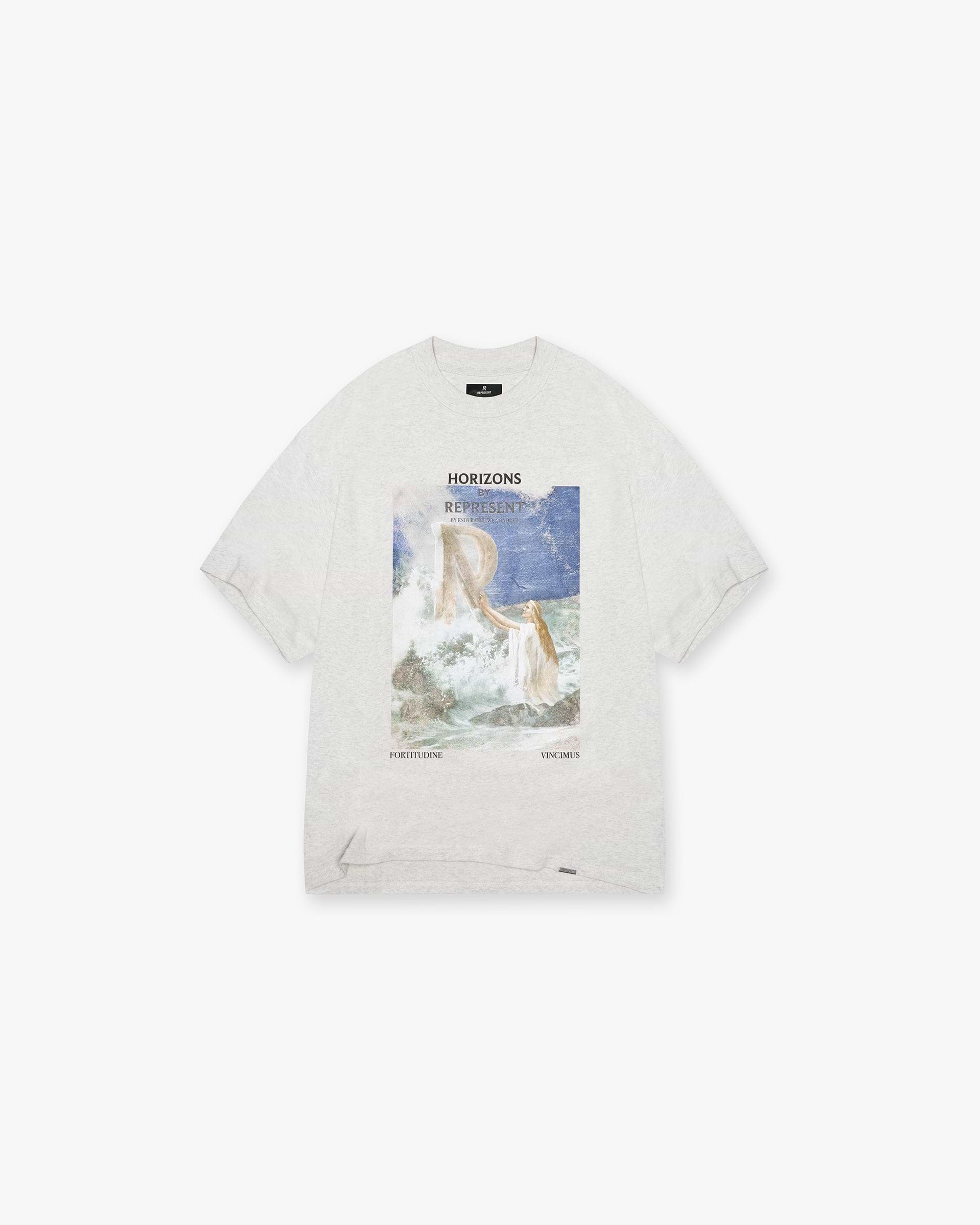 Front product image of a mens cream t-shirt on a plain white background | Higher Truth T-Shirt in Cream Marl | Baggy fit t-shirt | SS24 T-Shirts | Represent Clo