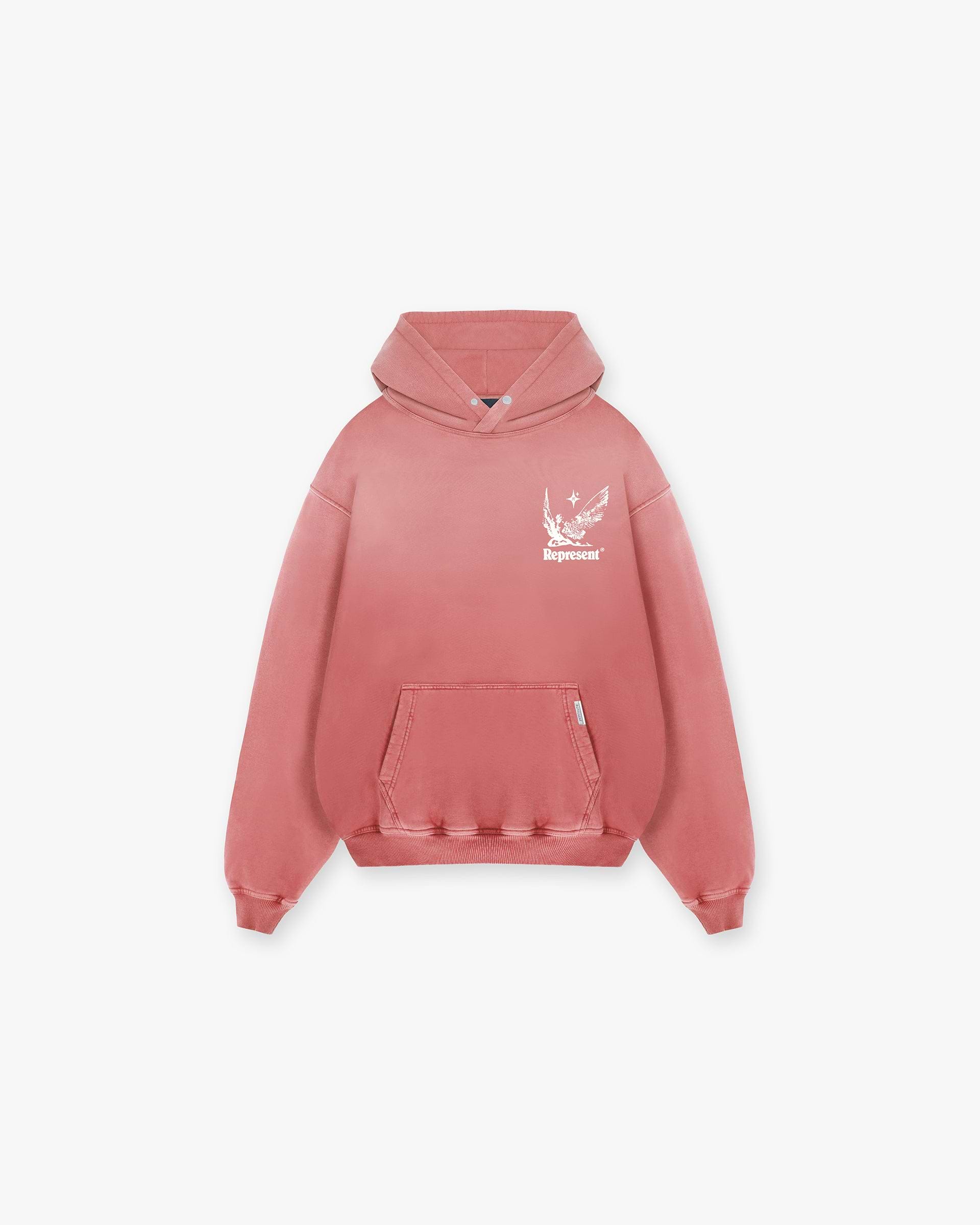 Front product image of a mens sunrise hoodie on a plain white background | Spirits Of Summer Hoodie in Sunrise | Hoodie with permanent vacation silk detailing | SS24 Hoodies | Represent Clo