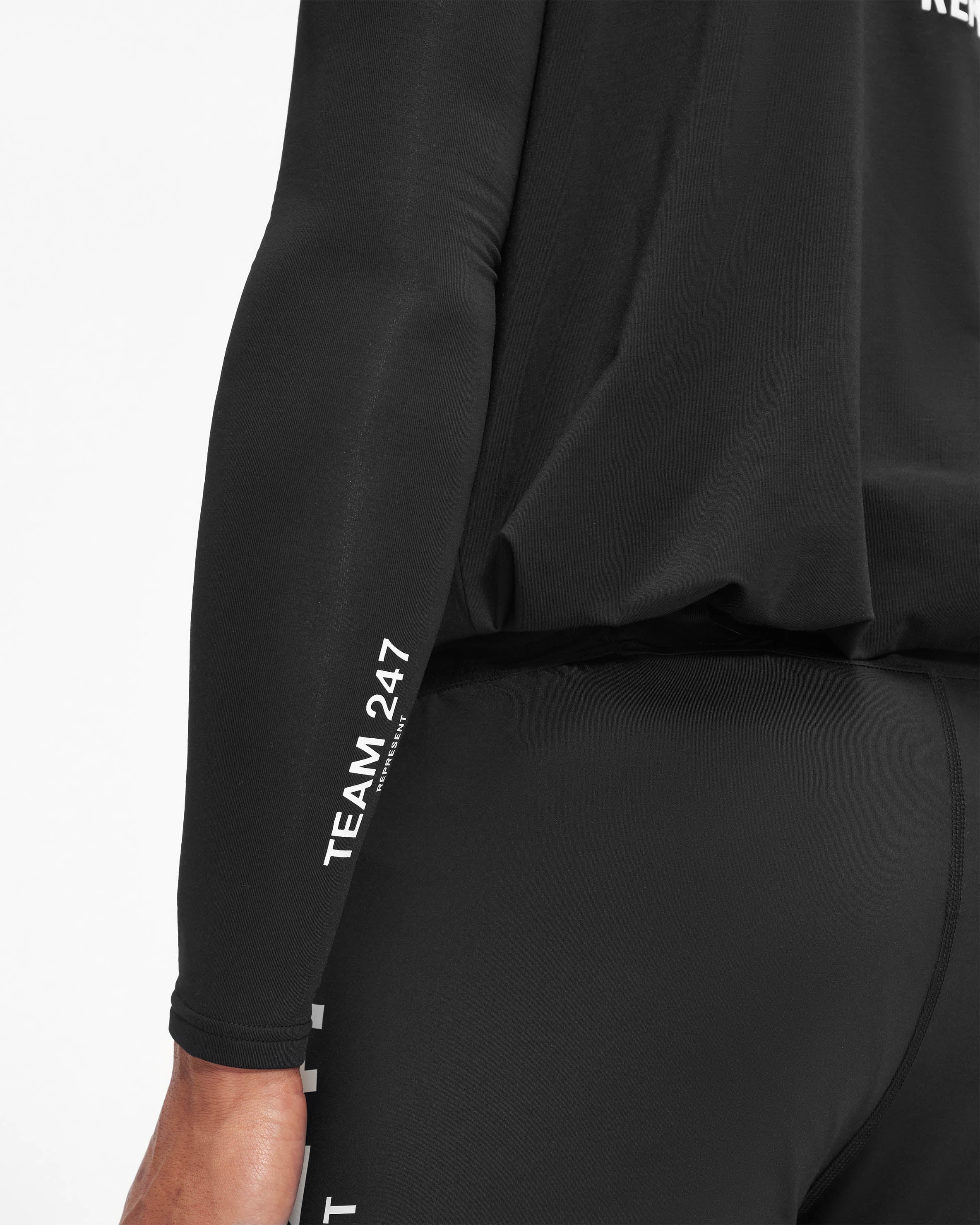 Back product image of mens black arm warmers on a plain white background | Team 247 Arm Warmers in Black | Running sleeves with grips | 247 Accessories | Represent Clo