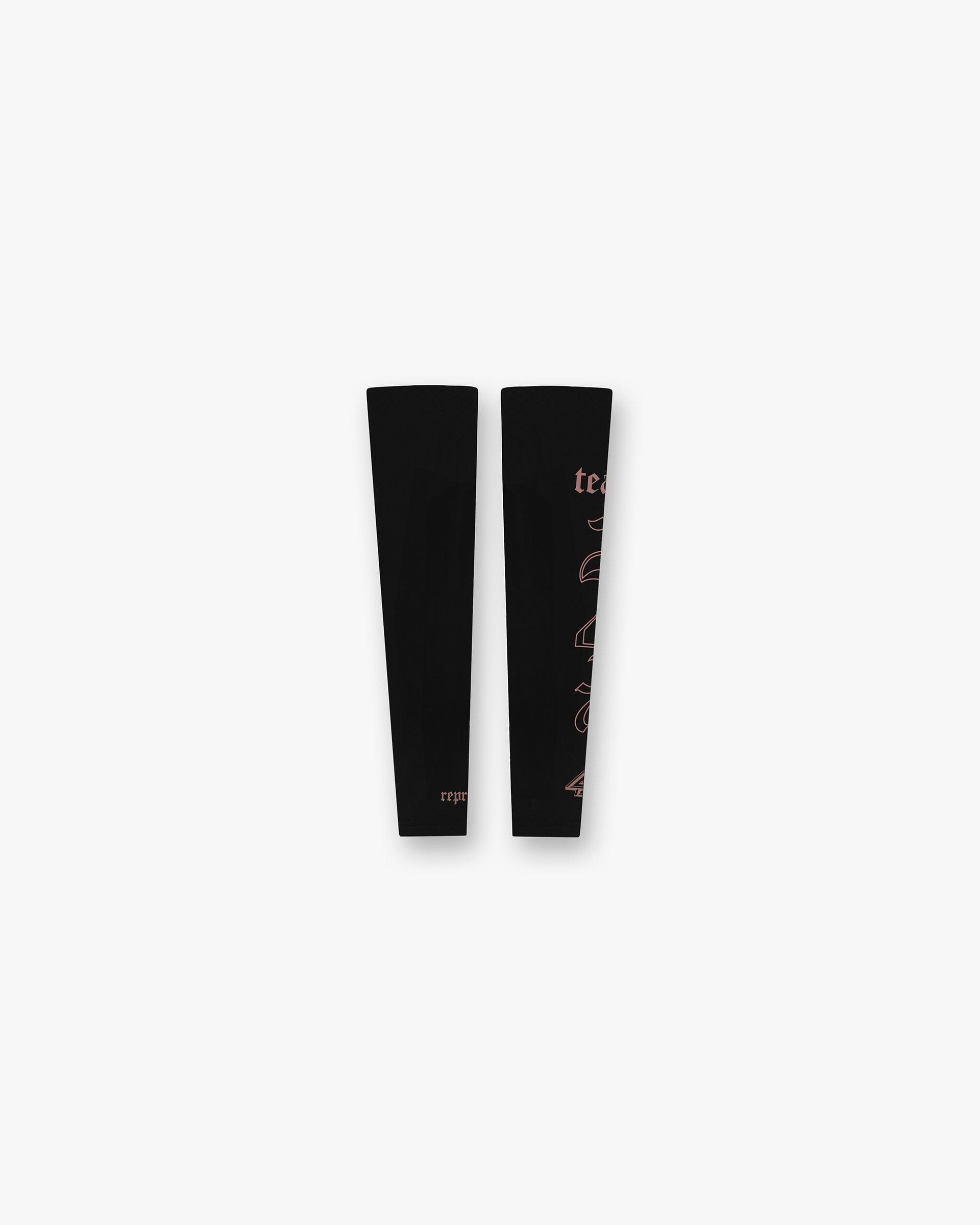 Front product image of mens black arm warmers on a plain white background | WG247 Arm Warmers in Black | Soft and durable cotton fleece arm warmers | 247 Accessories | Represent Clo
