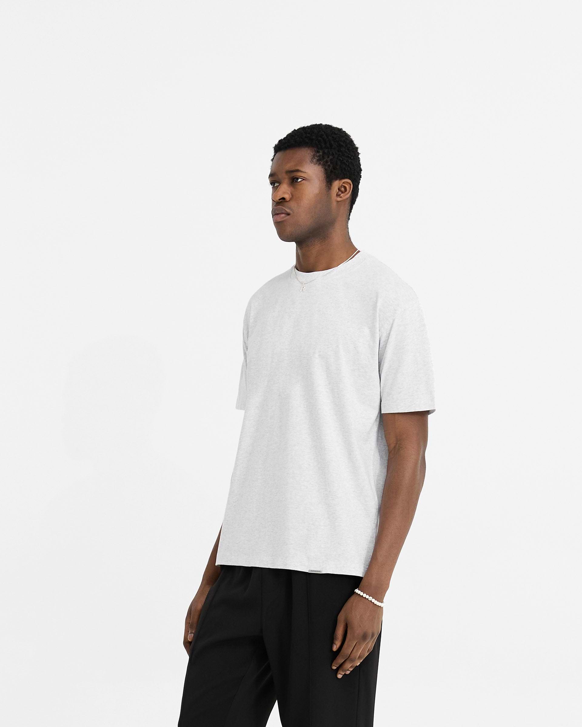 Back product image of a mens grey t-shirt on a plain white background | Initial T-Shirt in Ice Grey Marl | Regular fit with embroidered details | Initial T-Shirts | Represent Clo