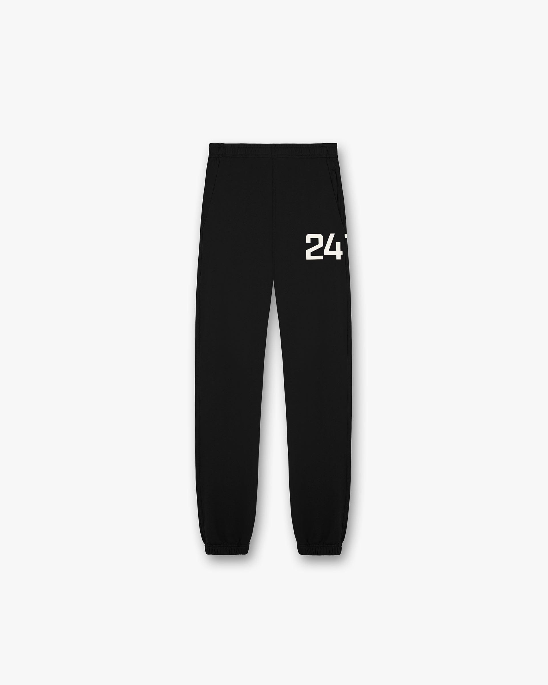 Front product image of mens black pants on a plain white background | 247 Sweatpant in Black | Sweatpants with ribbed cuffs and waistband | 247 Pants | Represent Clo
