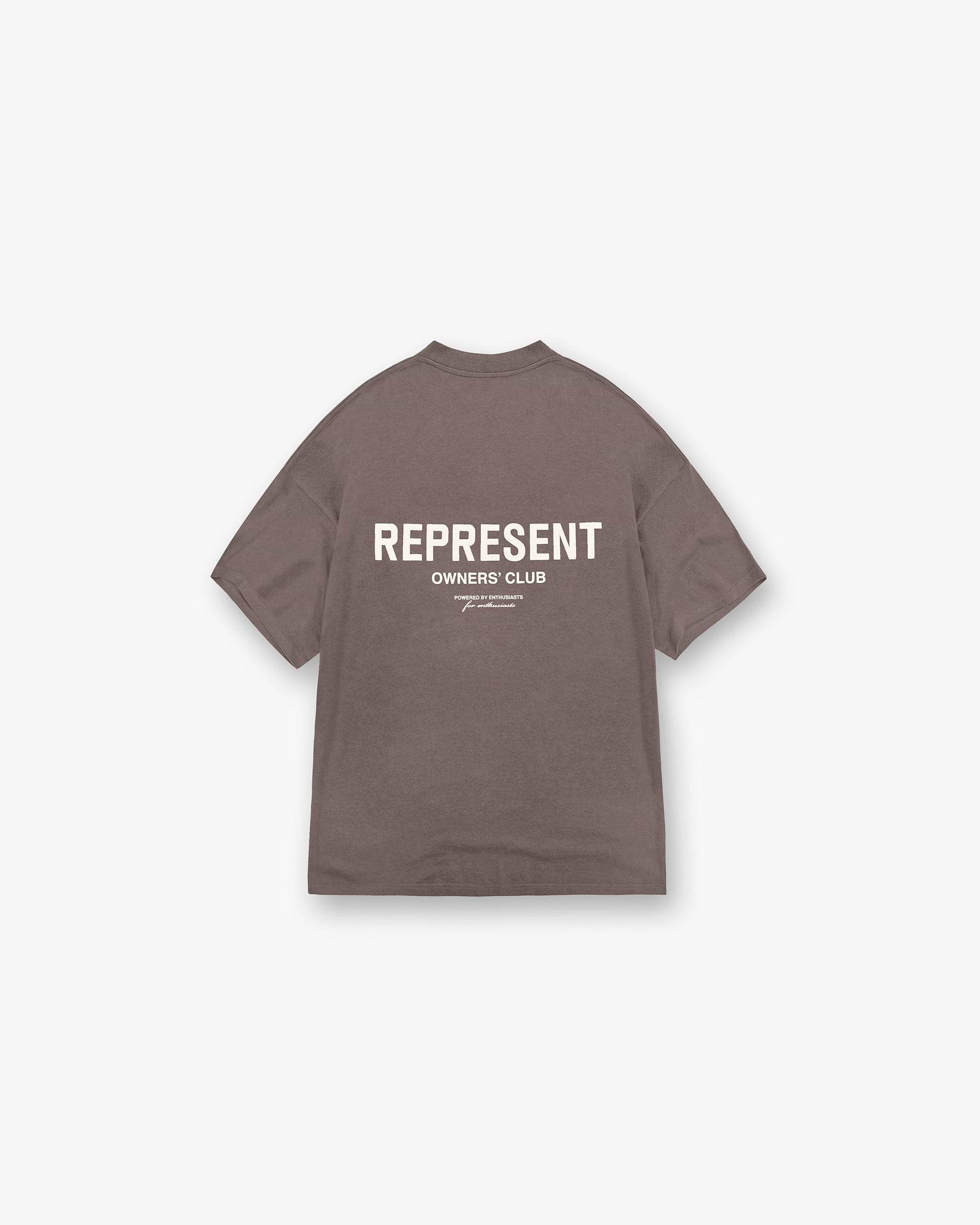 Front product image of a mens grey t-shirt on a plain white background | Represent Owners Club T-Shirt in Fog | Cotton t-shirt with oversized fit | Owners Club T-Shirts | Represent Clo