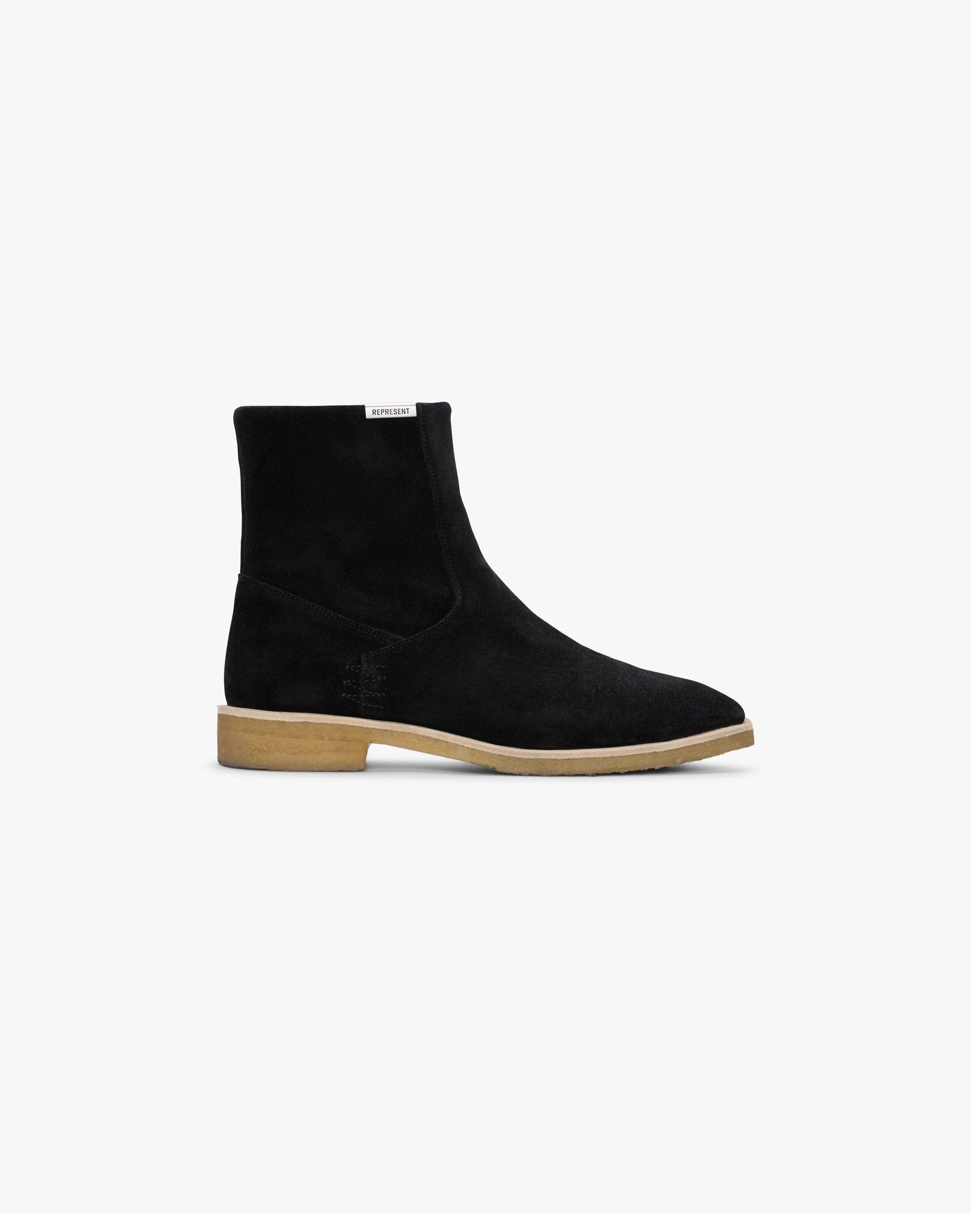 Front product image of a mens black Chelsea boot on a plain white background | Crepe Chelsea Boot in Black | High-end leather Chelsea boots with crepe sole | SS25 Footwear | Represent Clo