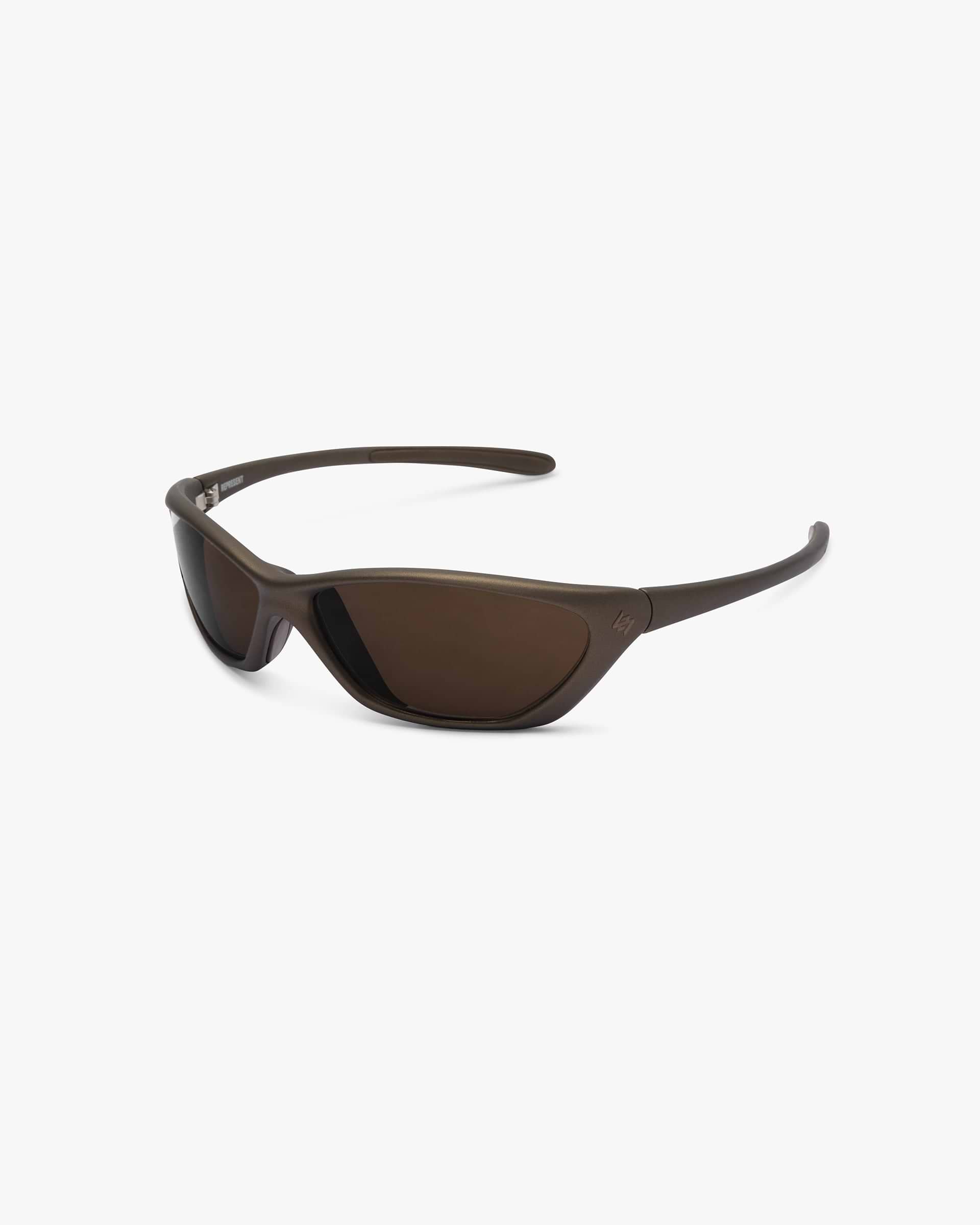 Back product image of bronze sunglasses on a plain white background | 247 Arena Sunglasses in Bronze | Sunglasses with mirrored lenses | 247 Accessories | Represent Clo