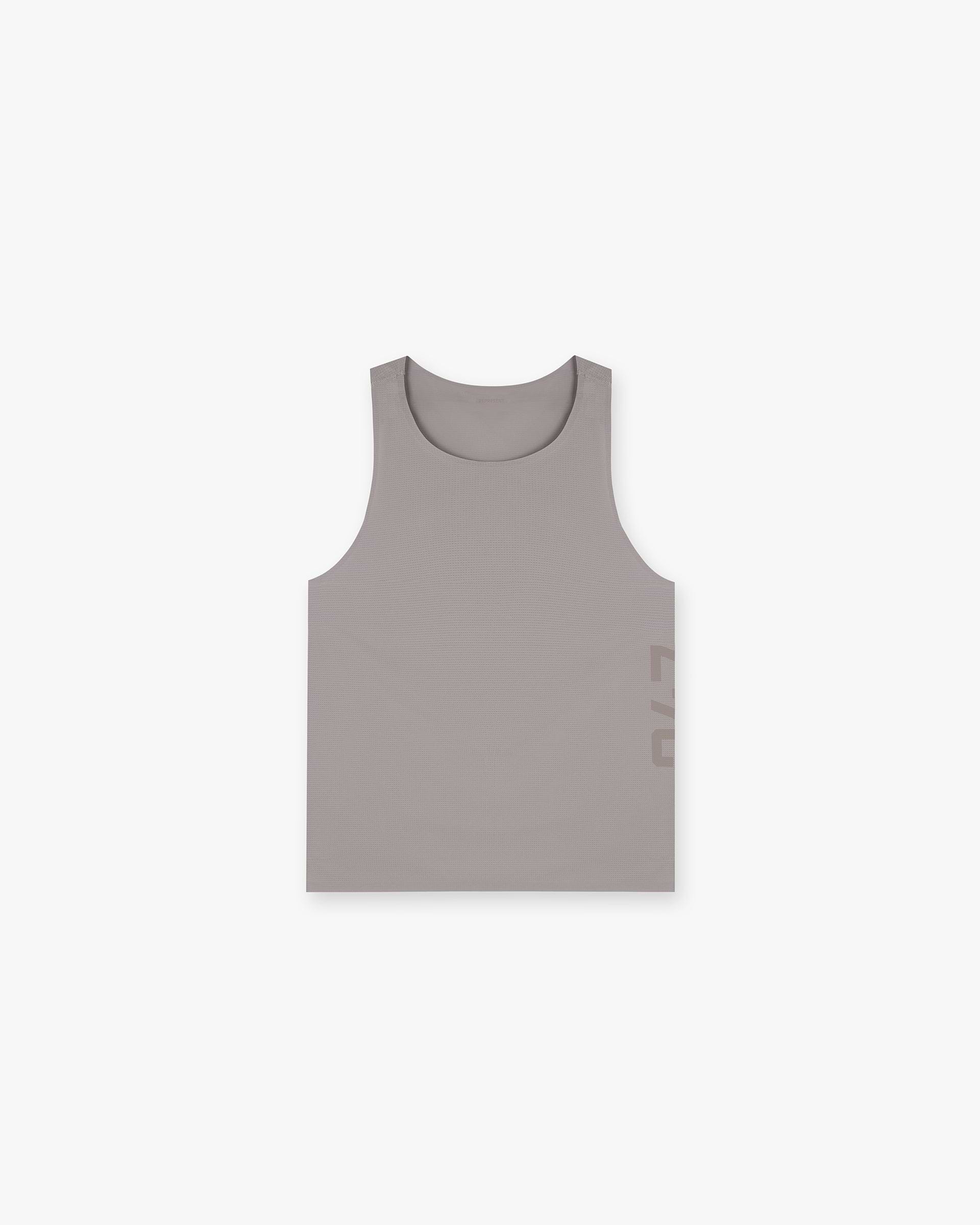 Front product image of a mens grey singlet on a plain white background | 247 Singlet in Cinder | Oversized cotton t-shirt with ribbed crewneck | 247 T-Shirts | Represent Clo