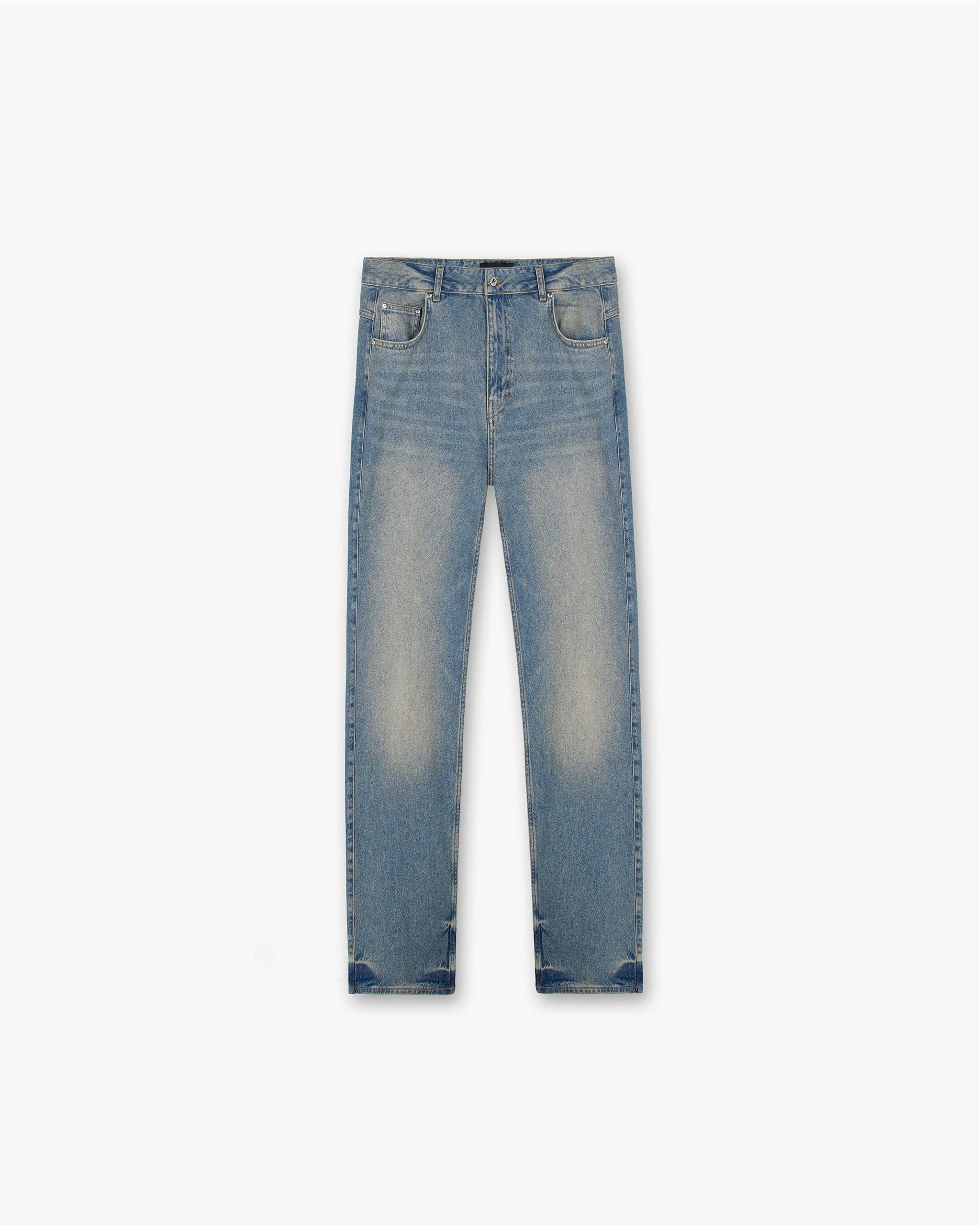 Front product image of mens blue denim on a plain white background | R2 Straight Leg Denim in Blue Cream | Straight leg denim jeans | FW23 Denim | Represent Clo