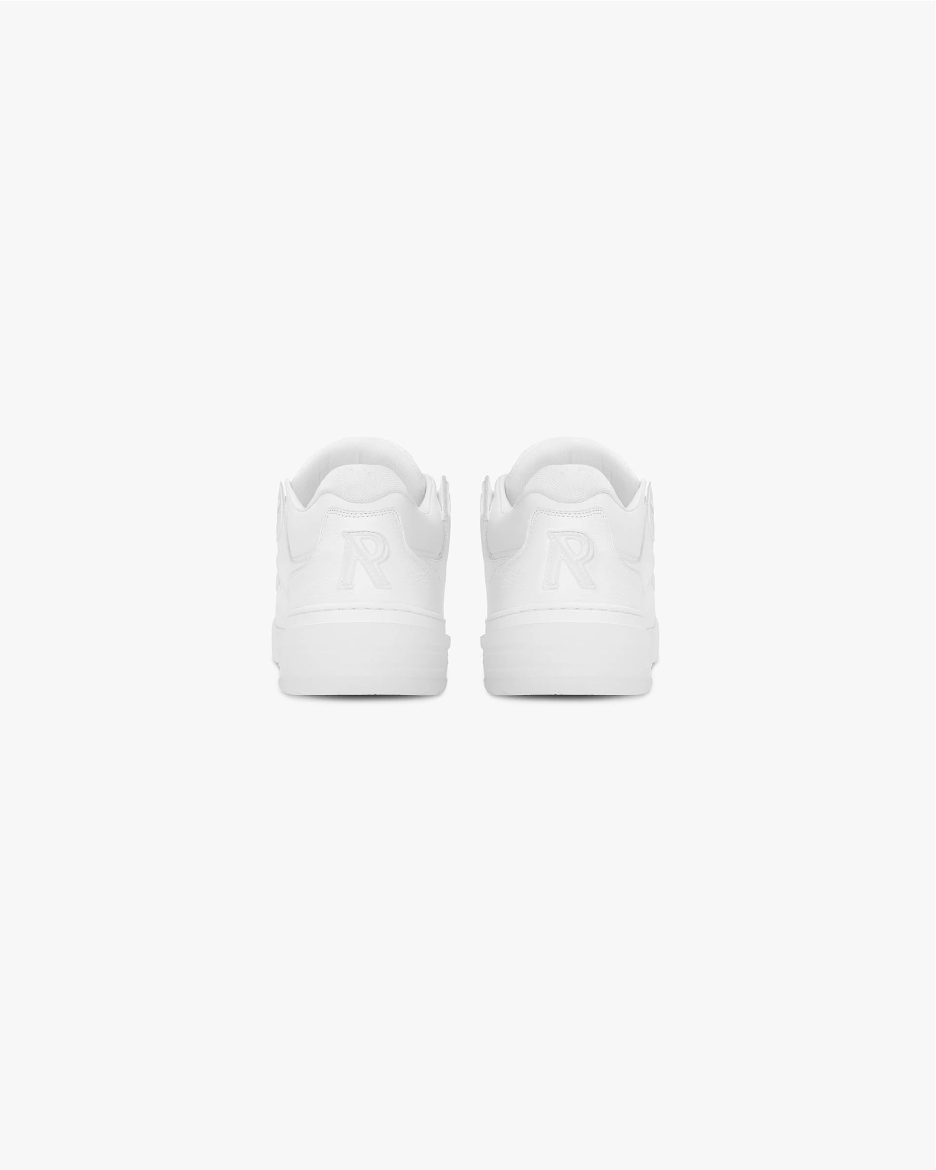 Flat white studio sneaker for mens on a plain white background | Studio Sneaker in Flat White | Full leather upper with thick lacing and TPU trims | SS24 Footwear | Represent Clo
