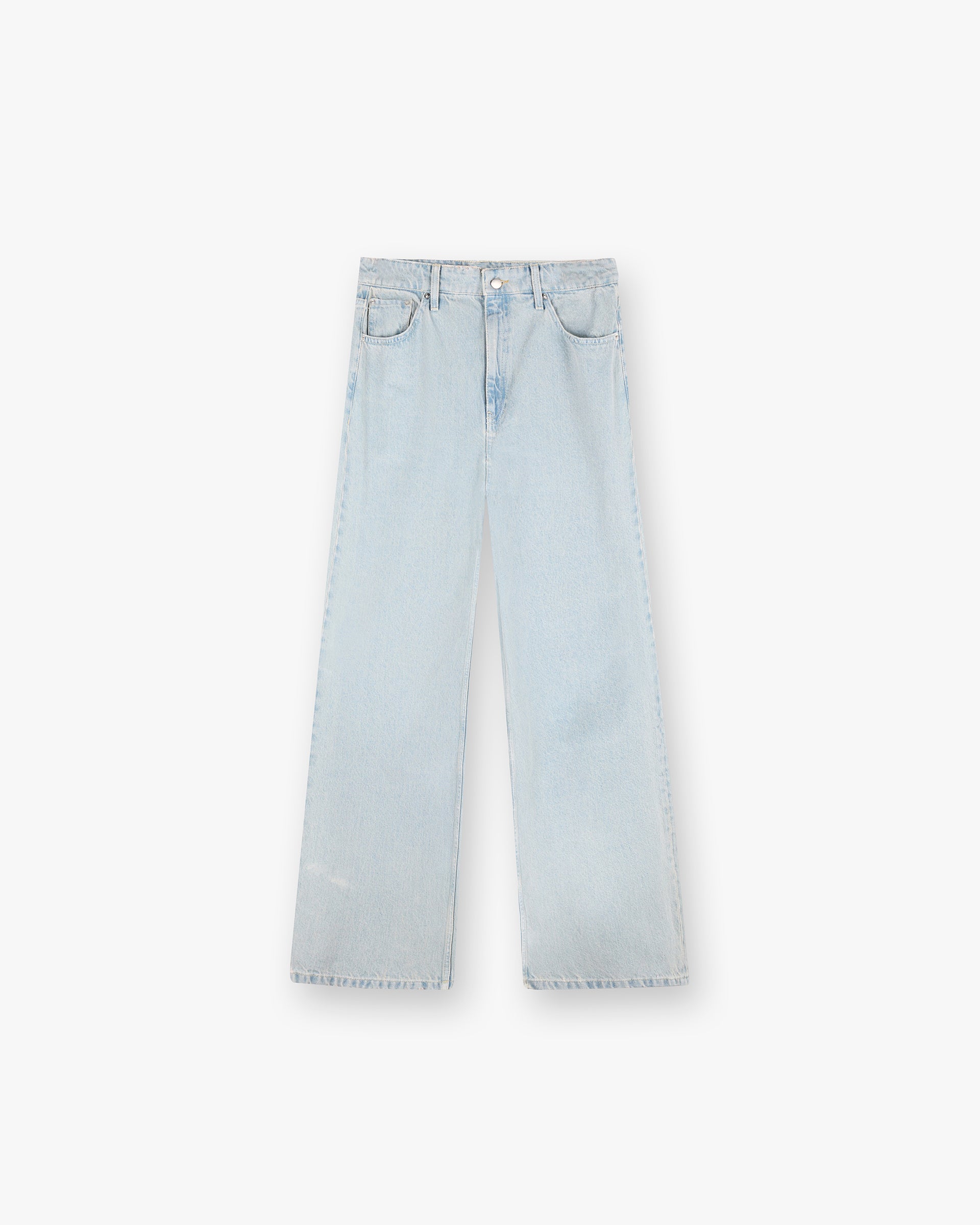 Front product image of a womens blue jean on a plain white background | Balloon Leg Jean in Ash Blue | Jeans with balloon leg design | Womens SS25 Jeans | Represent Clo