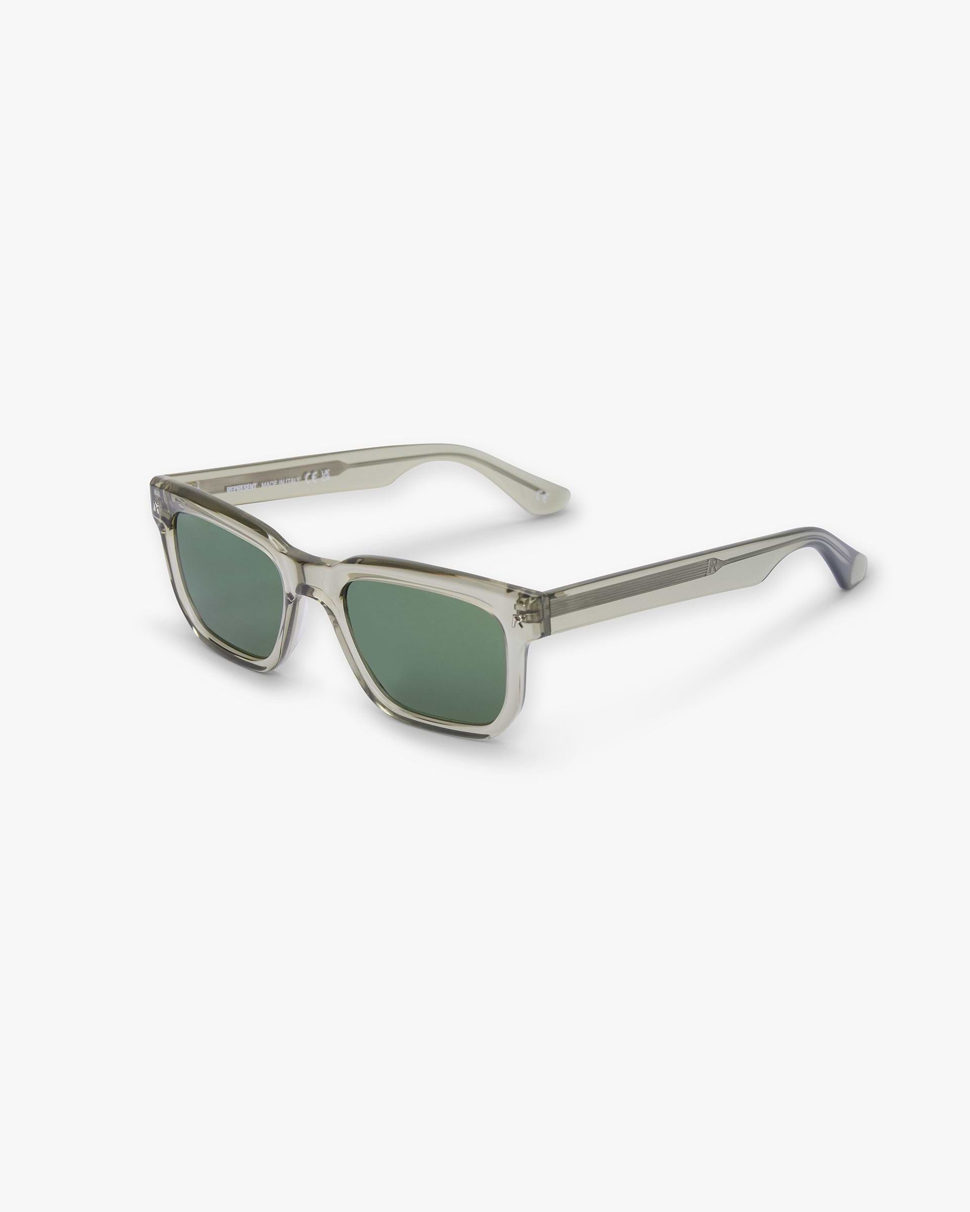 Back product image of mens khaki sunglasses on a plain white background | Represent Hamptons Sunglasses in Khaki Transparent | Acetate frames with tonal lenses | SS24 Accessories | Represent Clo