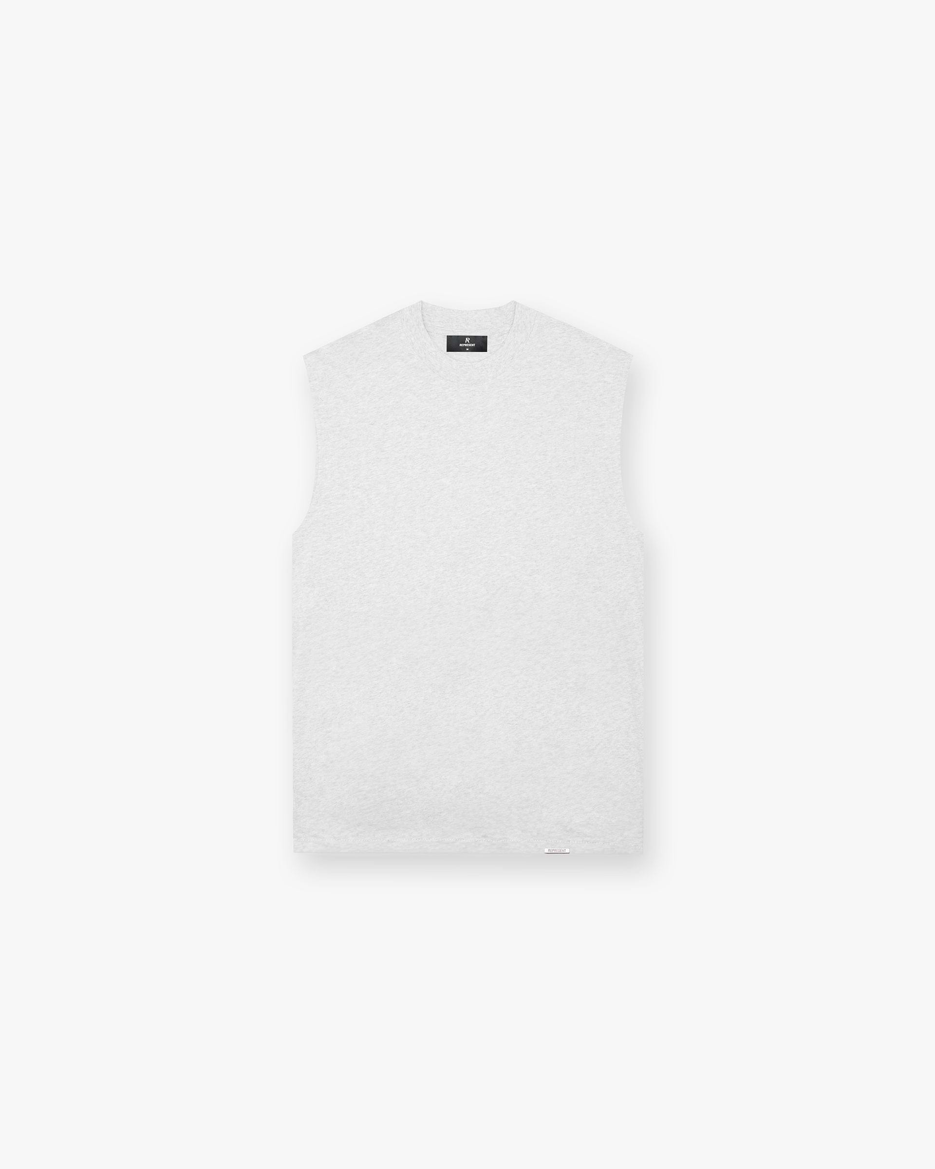 Front product image of a mens grey tank on a plain white background | Initial Boxy Tank in Ice Grey Marl | Boxy fit tank top | Initial T-Shirts | Represent Clo
