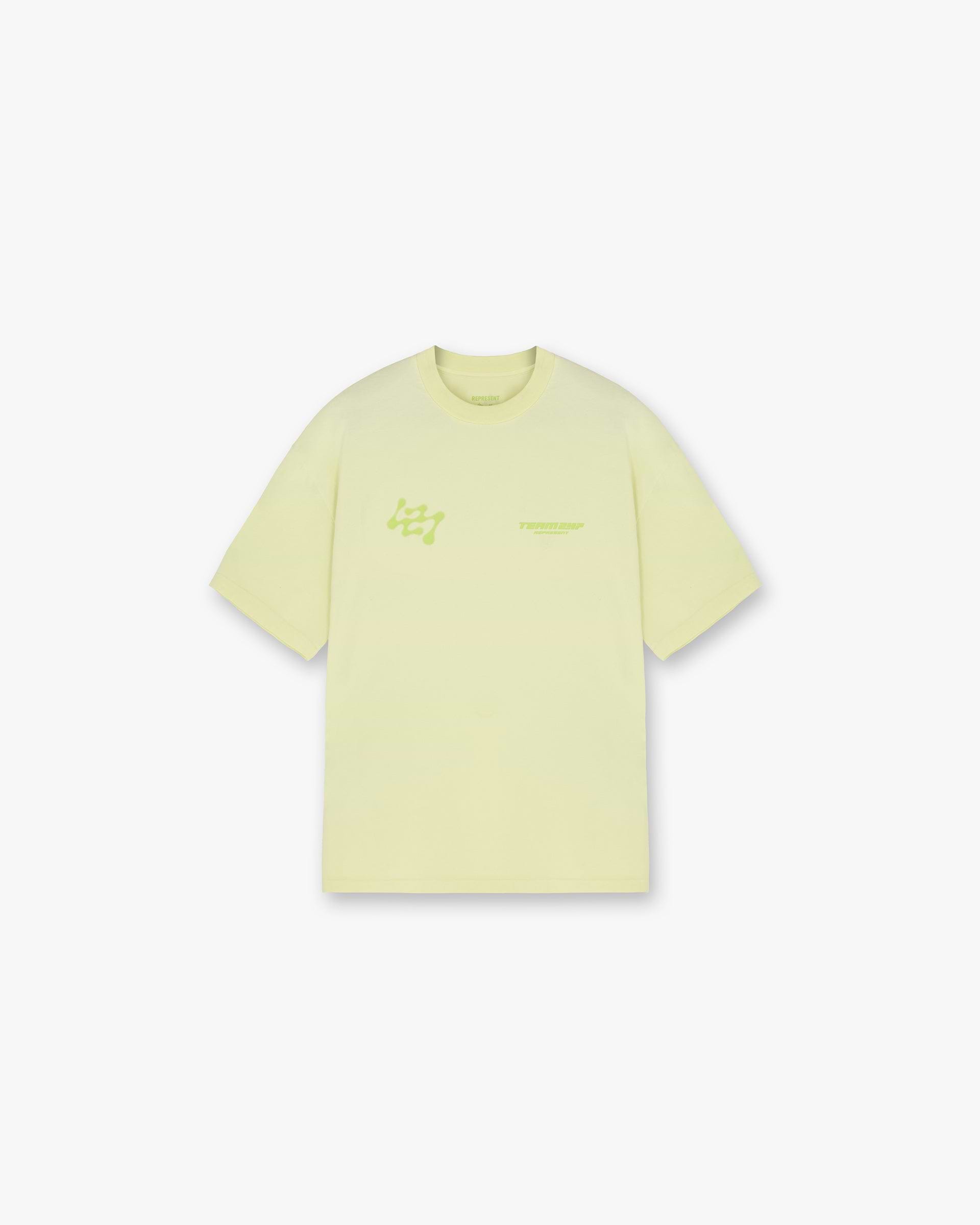 Front product image of a mens lime t-shirt on a plain white background | 247 Future Terrains Oversized T-Shirt in Shadow Lime | Oversized fit t-shirt | 247 T-Shirts | Represent Clo