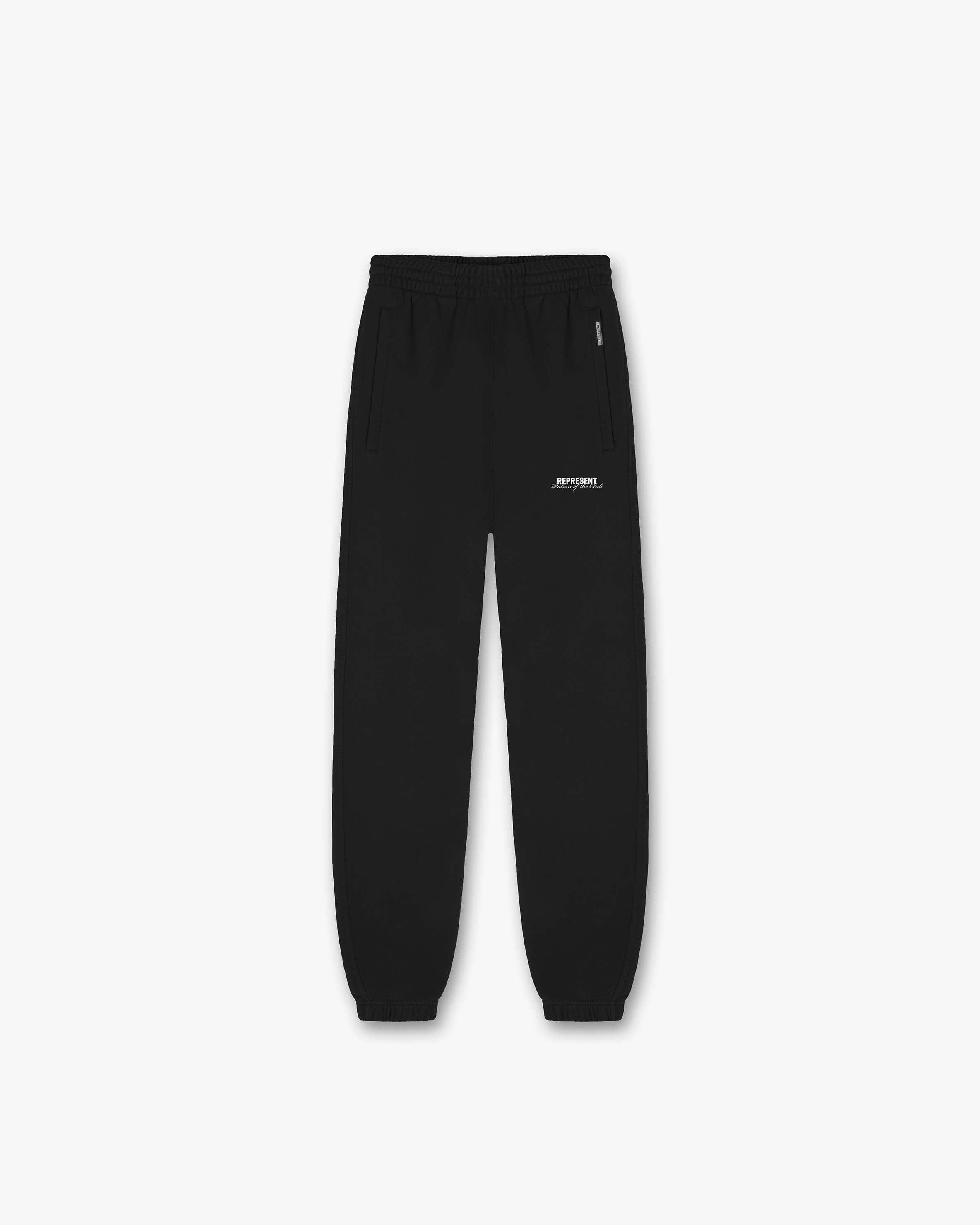Front product image of mens black sweatpants on a plain white background | Patron Of The Club Sweatpant in Black | Heavyweight sweatpants | Patrons Pants | Represent Clo