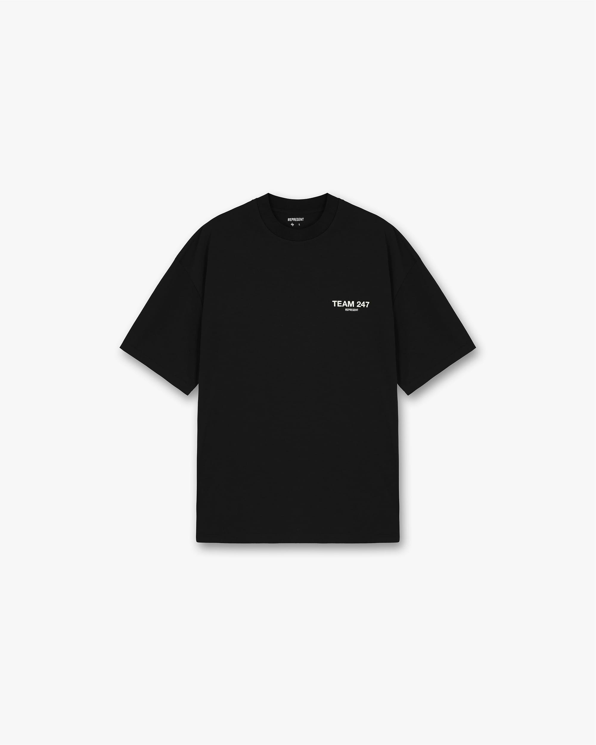 Front product image of a mens black t-shirt on a plain white background | Team 247 Oversized T-Shirt in Black | Oversized fit t-shirt | 247 T-Shirts | Represent Clo