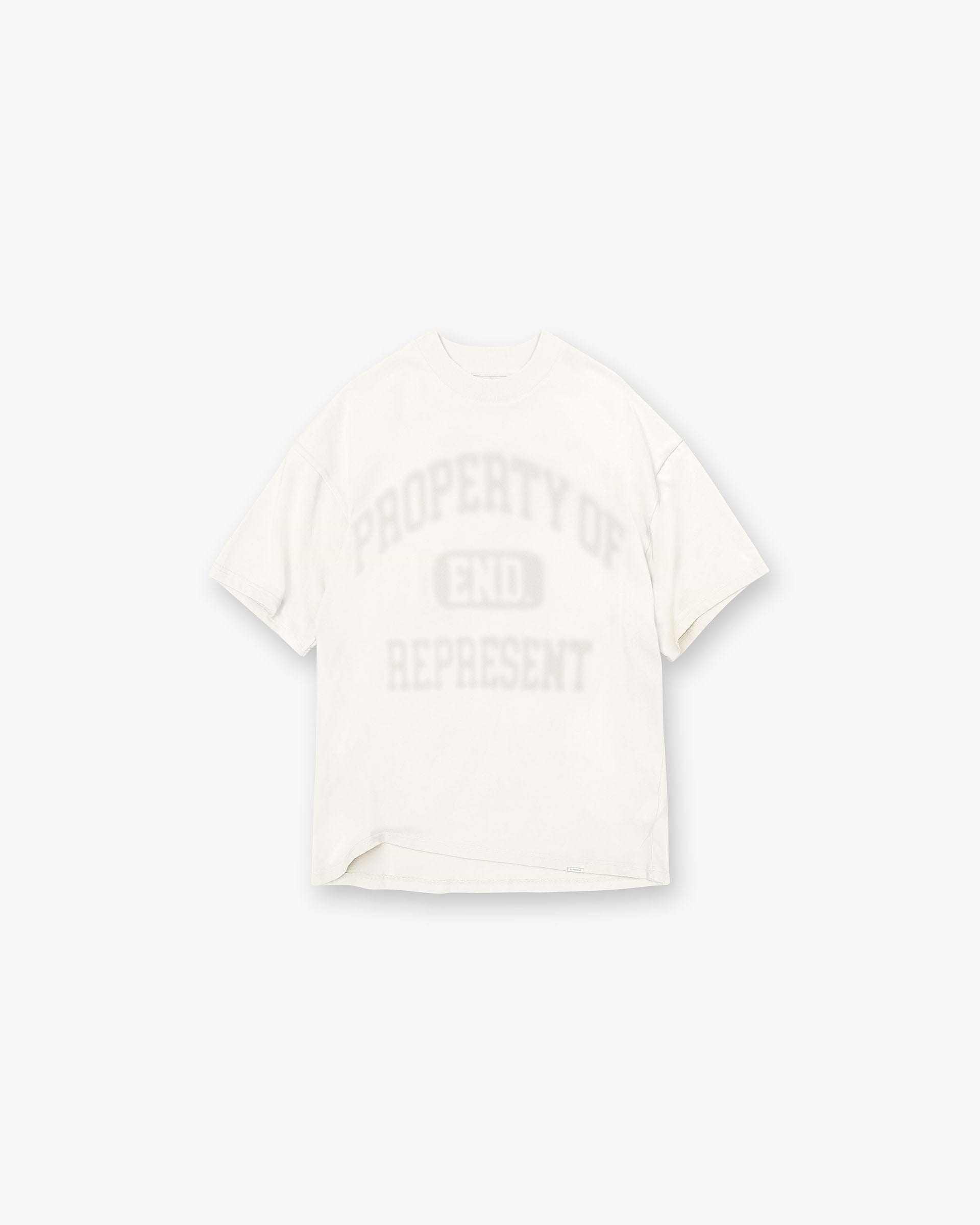 Front product image of a mens white t-shirt on a plain white background | Represent X End Property Of T-Shirt in Flat White | Classic t-shirt design | Exclusives T-Shirts | Represent Clo